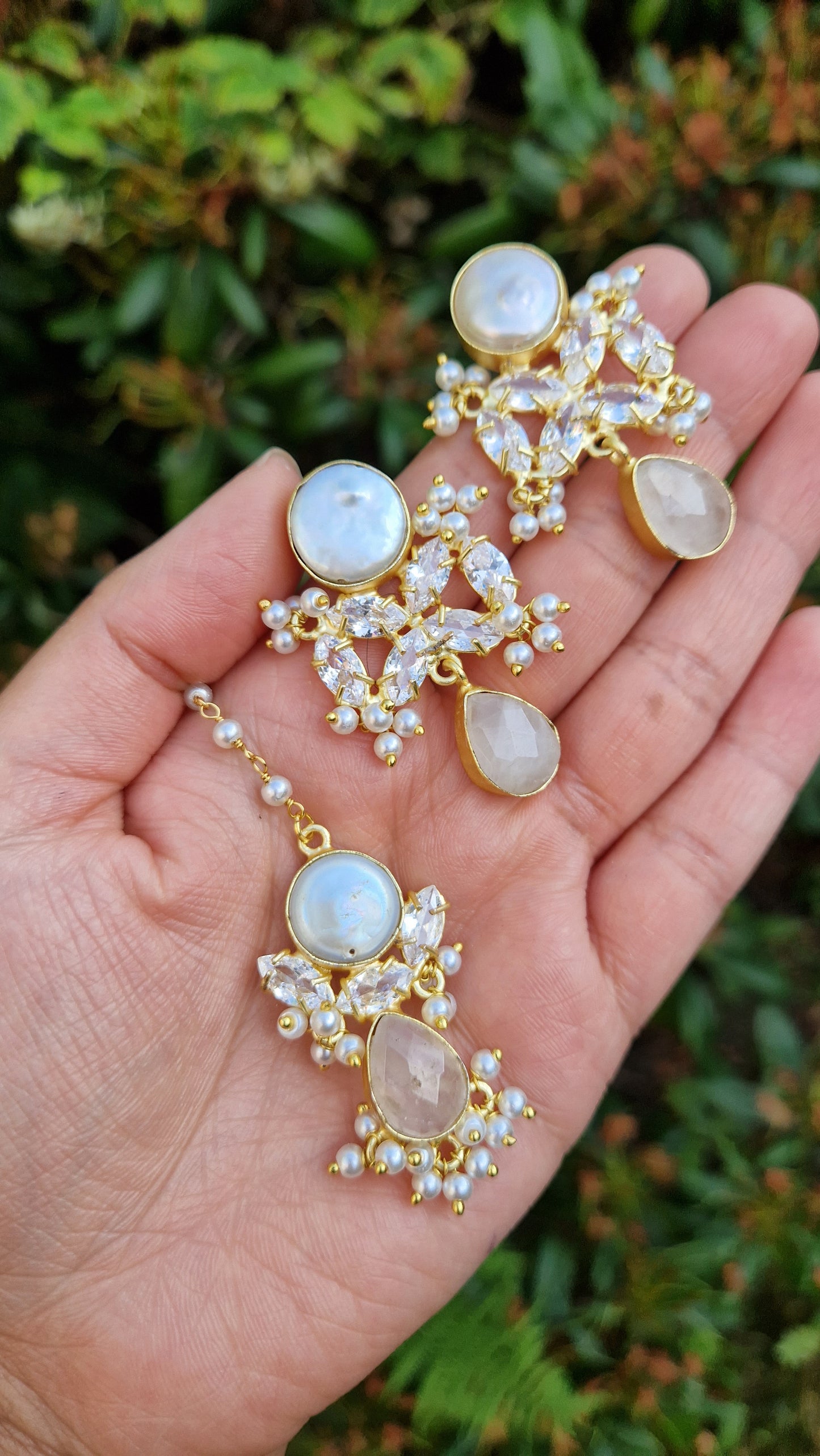 IFFAT *Premium* Small Elegant Full Fresh Water Pearls & Rose Quartz & Moonstone Mala Set