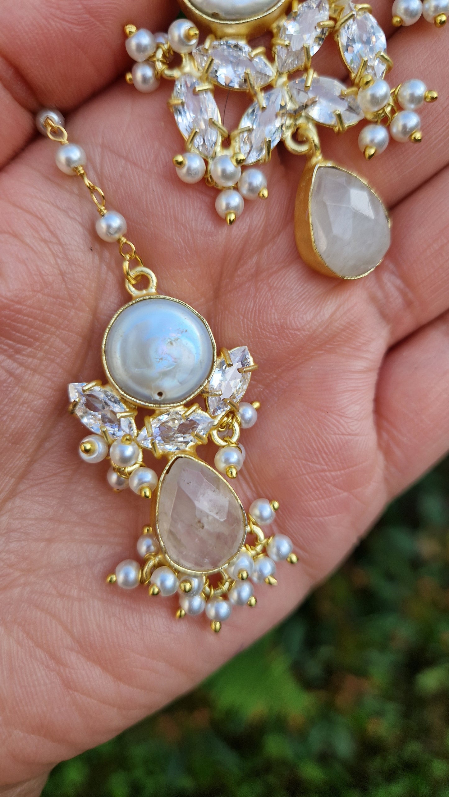 IFFAT *Premium* Small Elegant Full Fresh Water Pearls & Rose Quartz & Moonstone Mala Set