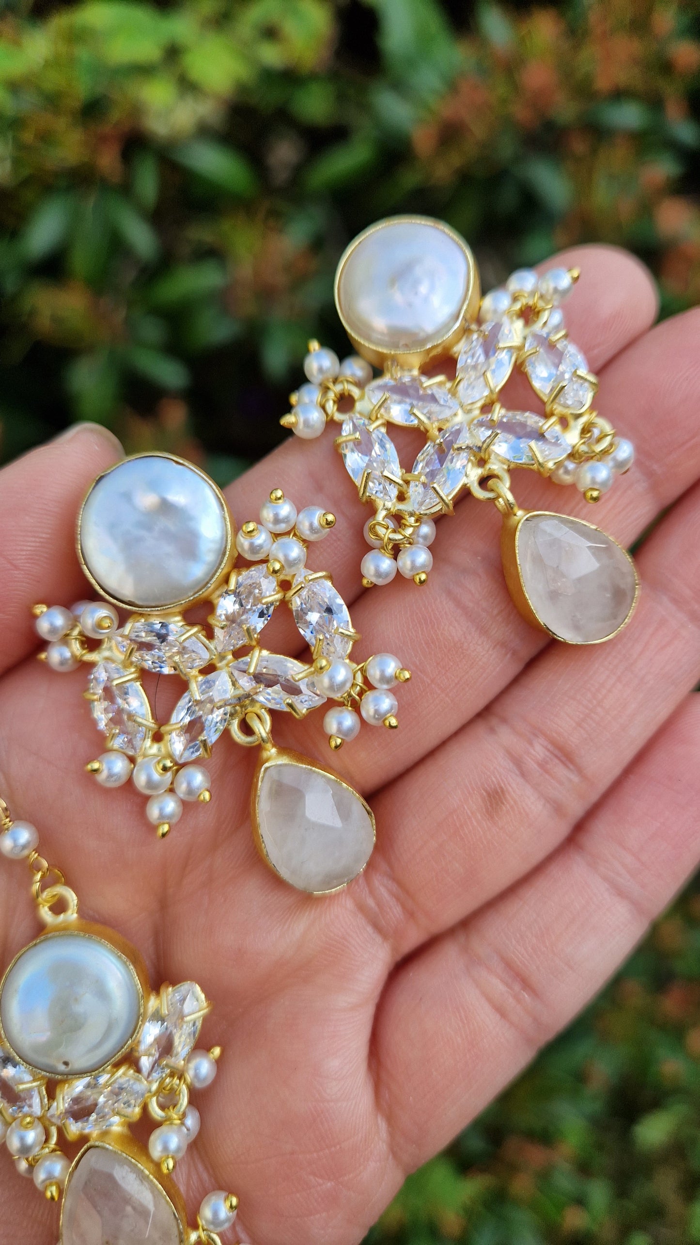 IFFAT *Premium* Small Elegant Full Fresh Water Pearls & Rose Quartz & Moonstone Mala Set