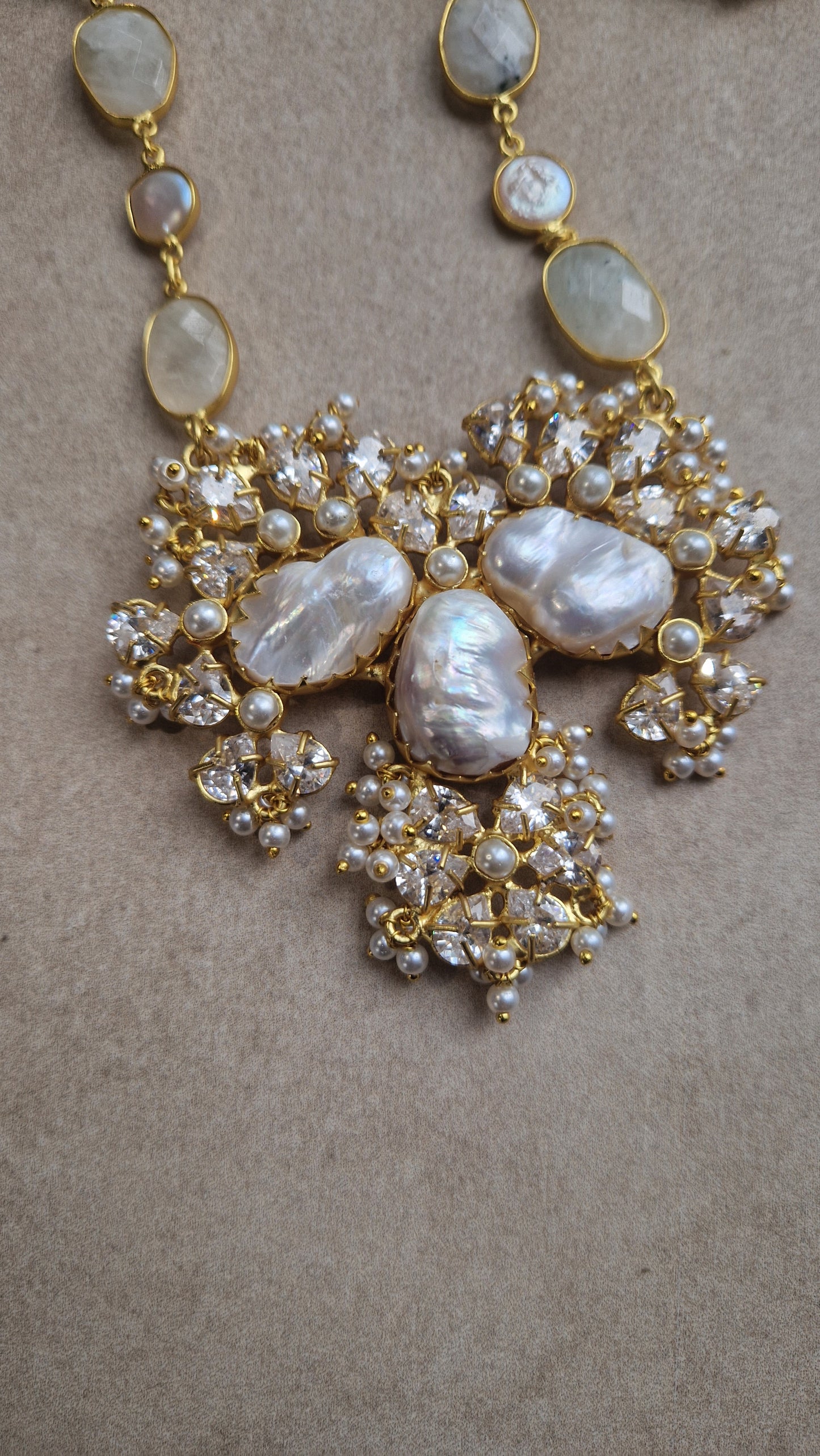 SAHAR - *Premium* Stunning Fresh Water Pearls and Moonstone Indian Mala Set