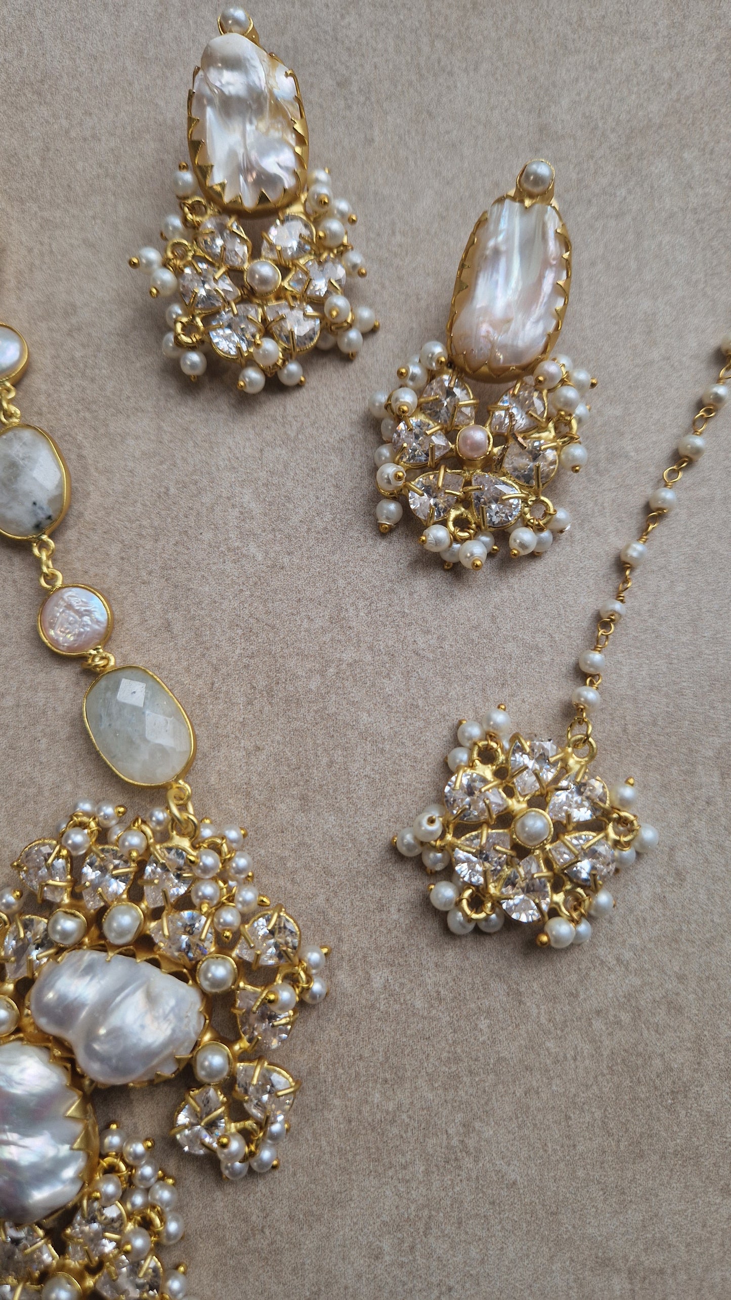 SAHAR - *Premium* Stunning Fresh Water Pearls and Moonstone Indian Mala Set