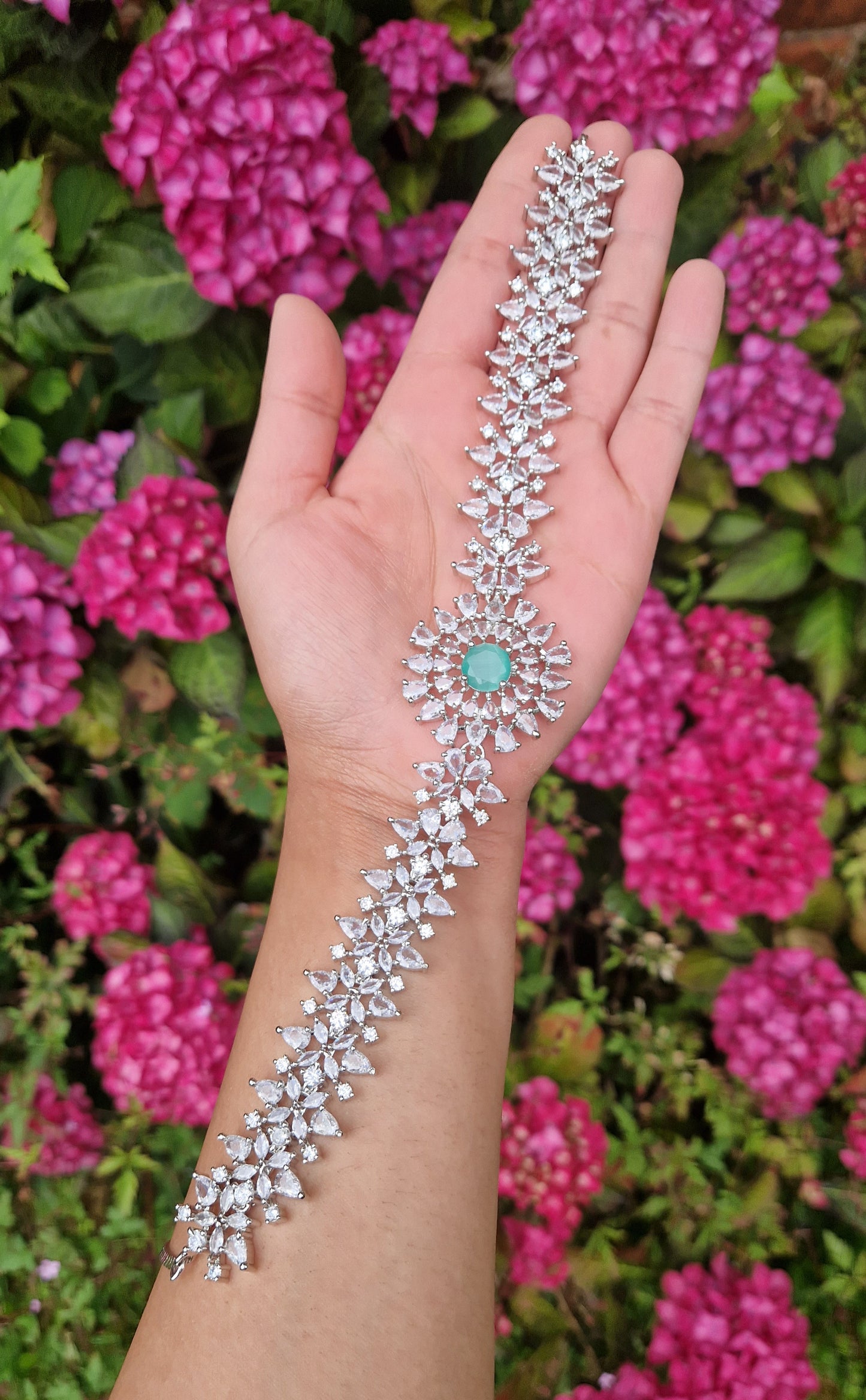ANUM - American Diamond Choker, Earrings & Tikka - MINT
