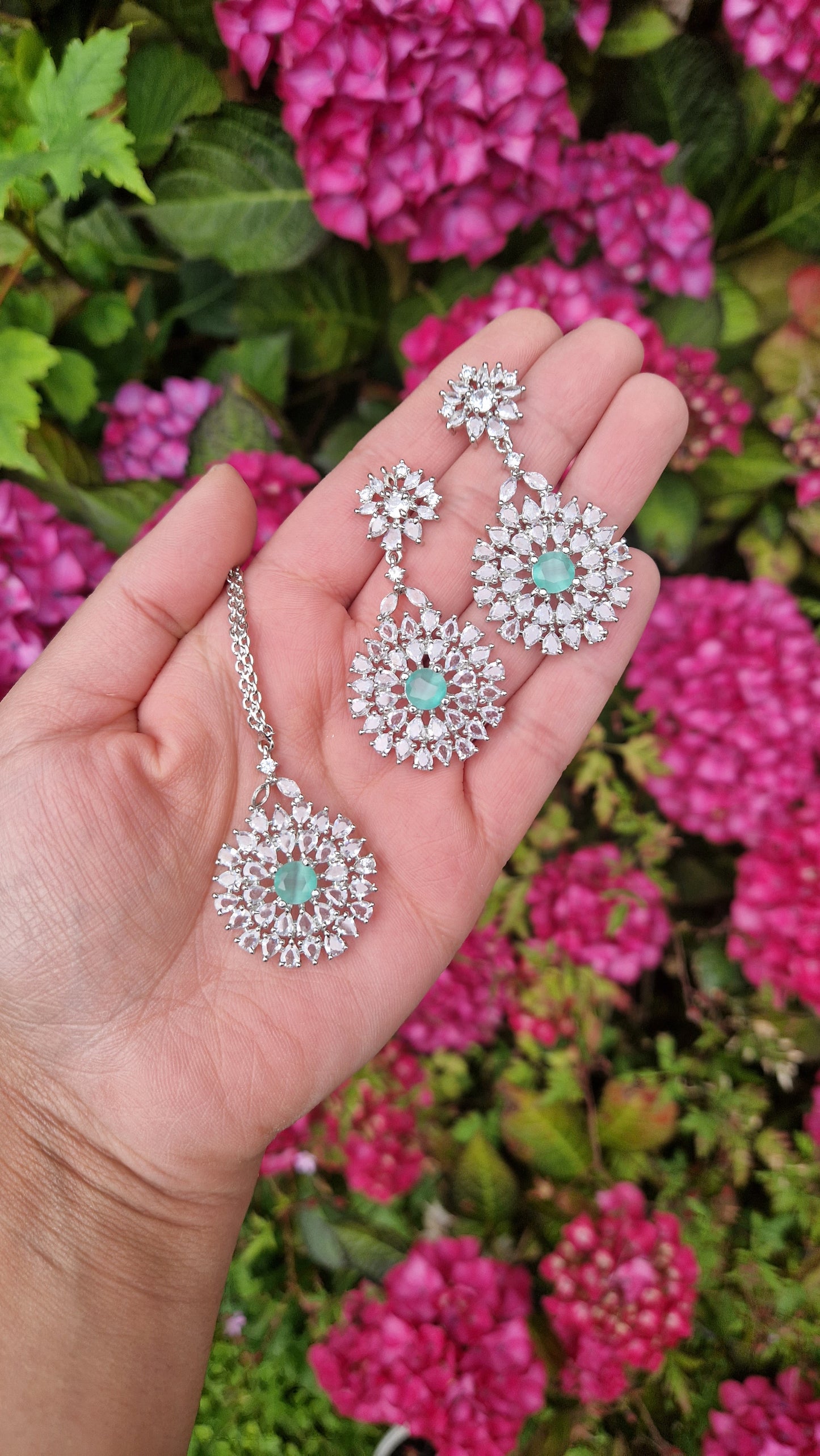 ANUM - American Diamond Choker, Earrings & Tikka - MINT