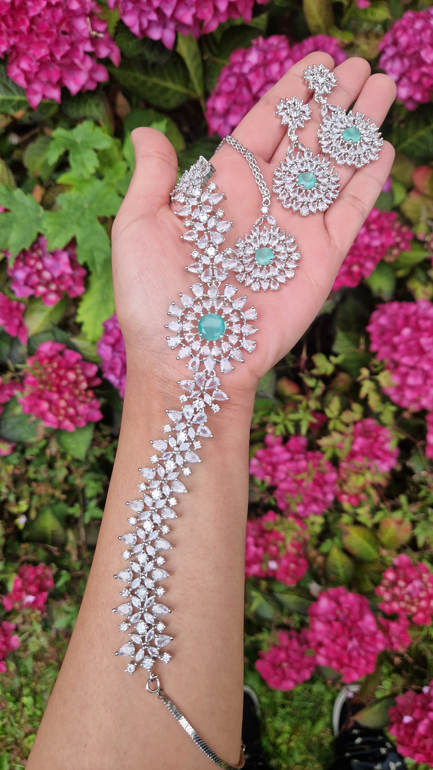 ANUM - American Diamond Choker, Earrings & Tikka - MINT