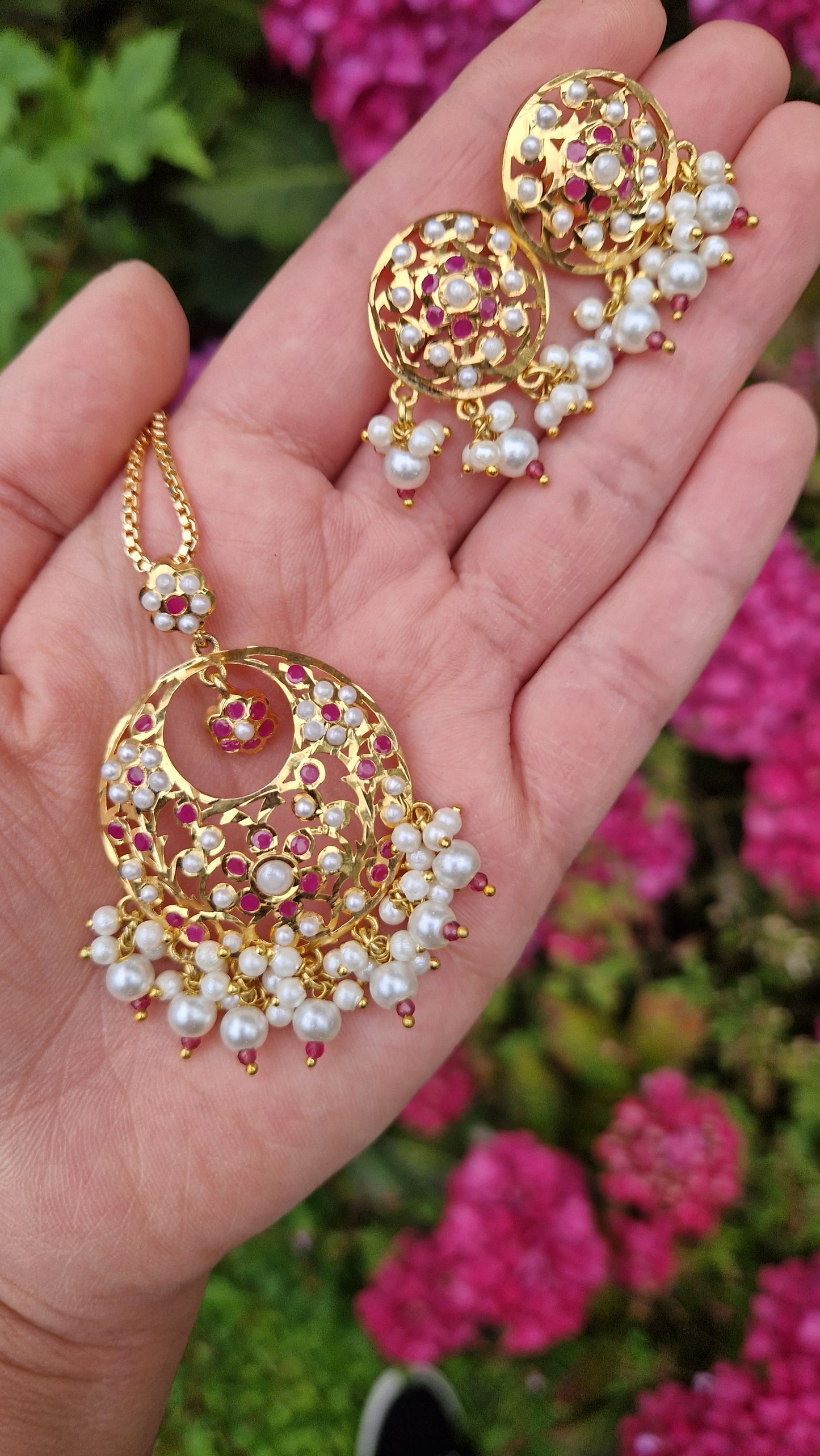 BUSHRA- *Premium* *Introductory offer* Gold Plated Hyderabadi Ruby Pendant Set