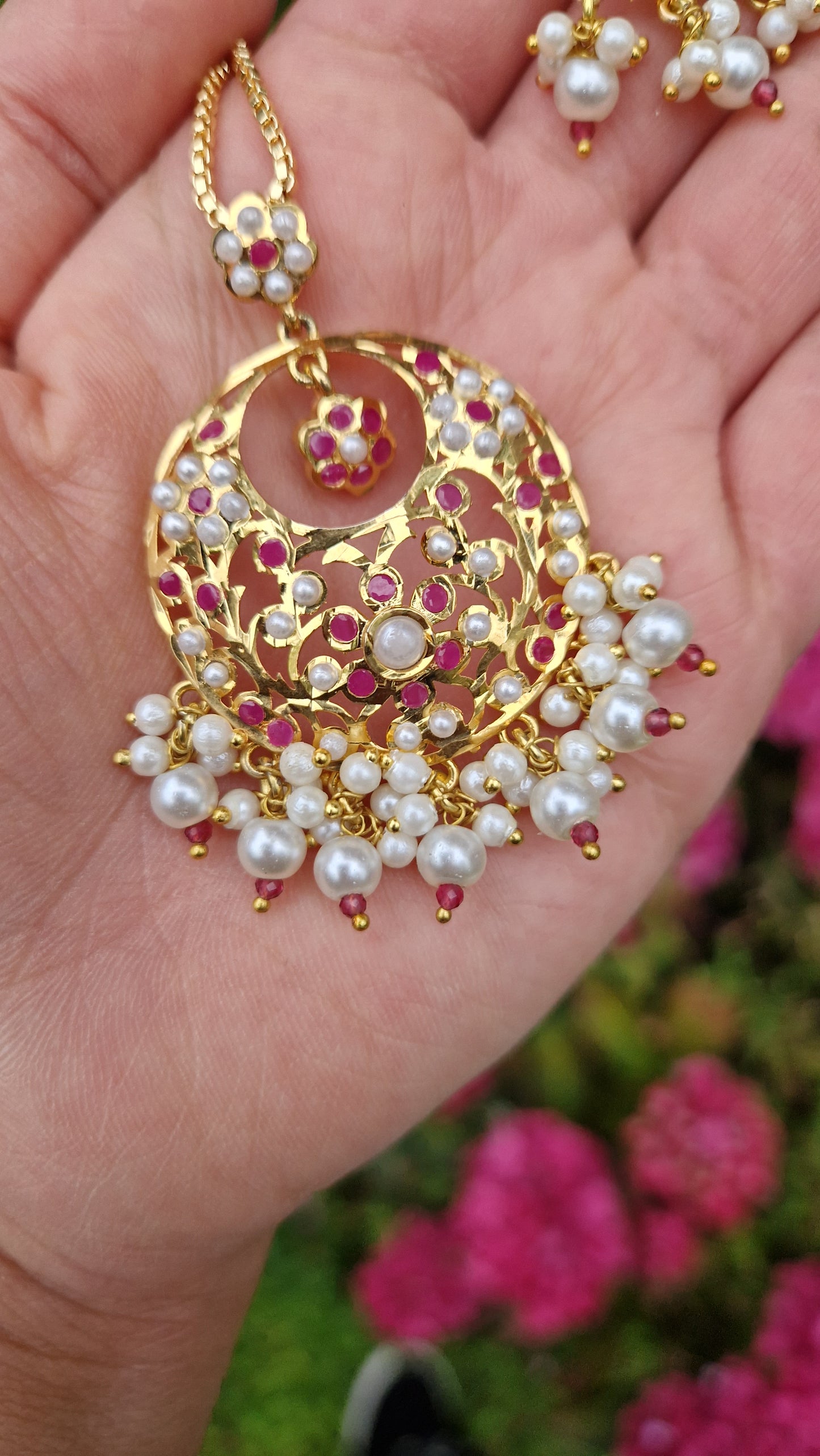BUSHRA- *Premium* *Introductory offer* Gold Plated Hyderabadi Ruby Pendant Set