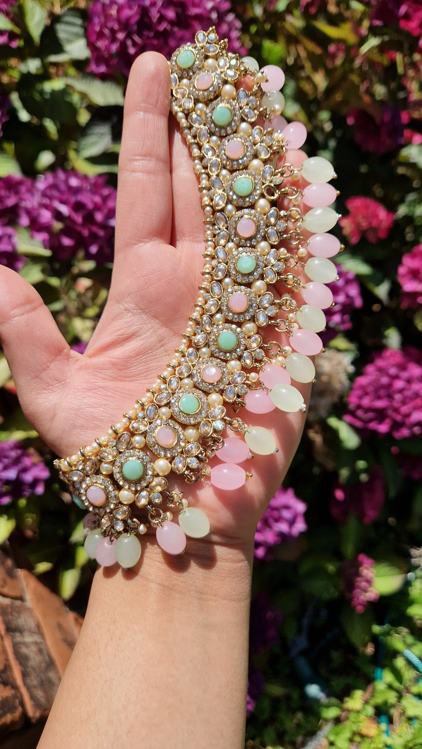 MALEEHA - Necklace and Tikka Set- Value range- Pink & Green