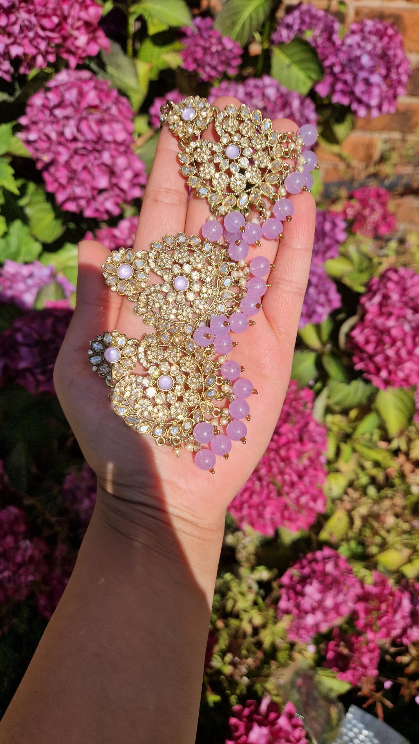 MALEEHA - Necklace, Earrings and Tikka Set- Value range- Lilac