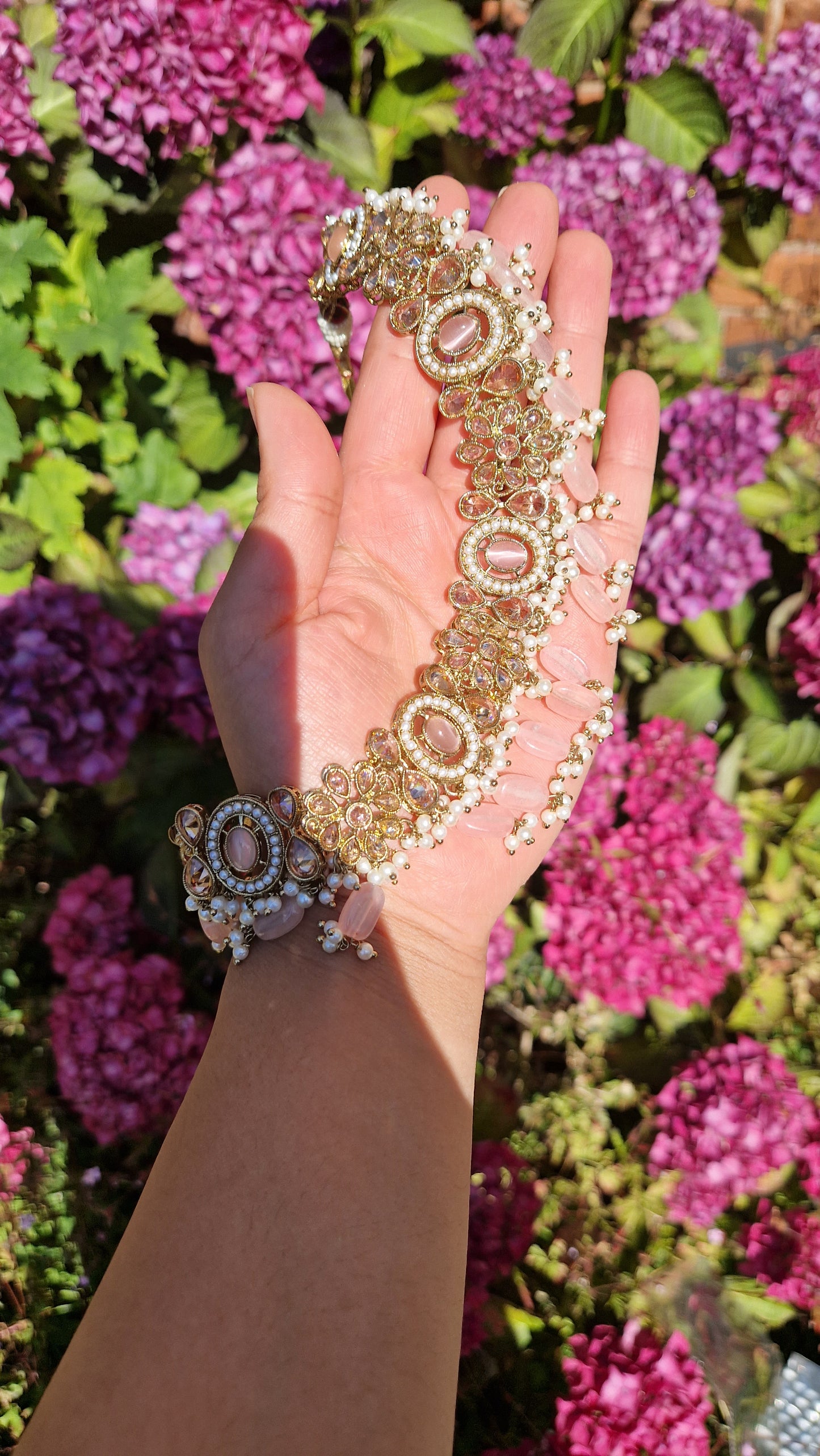 SHALINA- Beautiful Indian Reverse AD Jewellery Set - Soft Pink