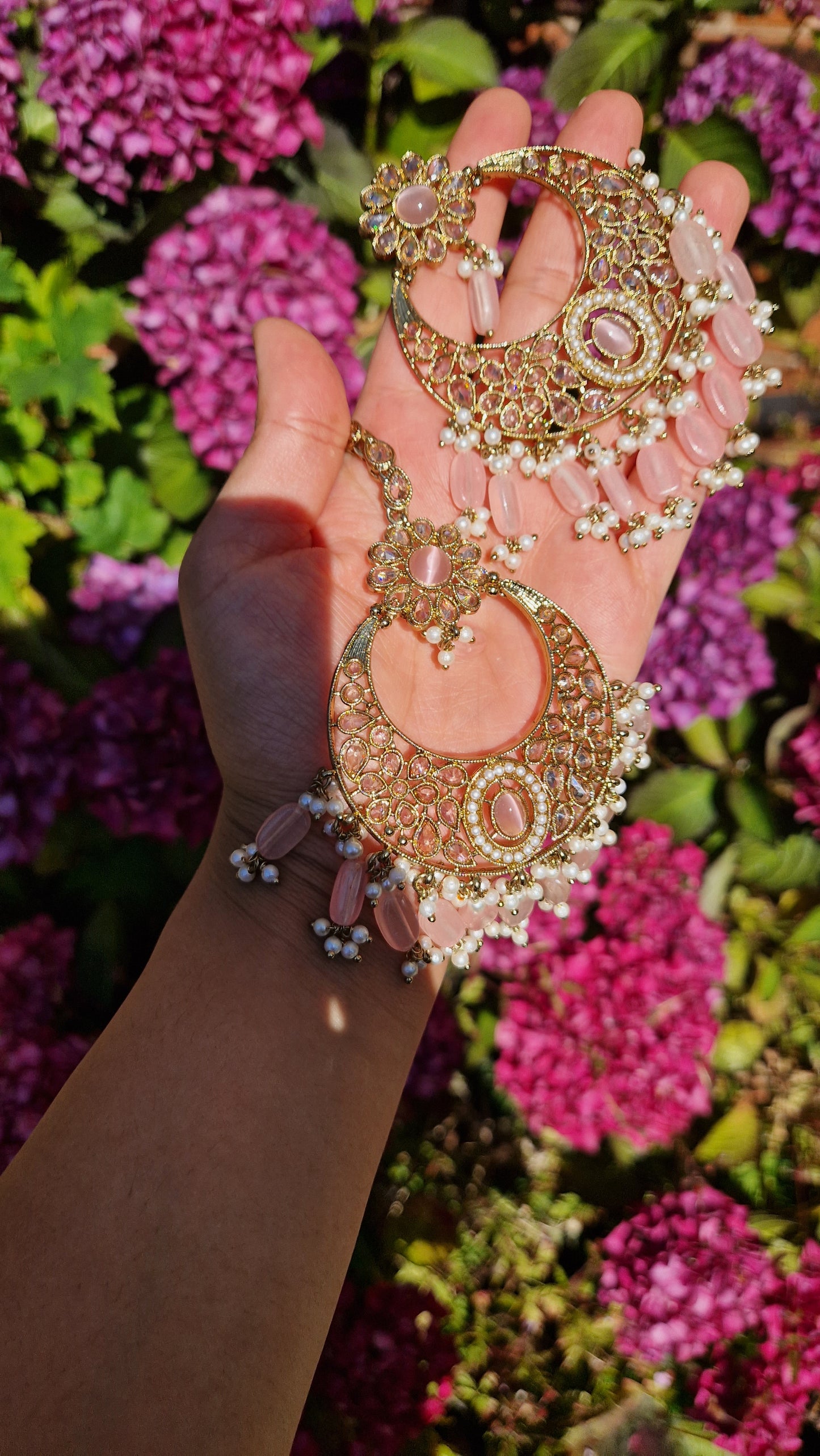SHALINA- Beautiful Indian Reverse AD Jewellery Set - Soft Pink