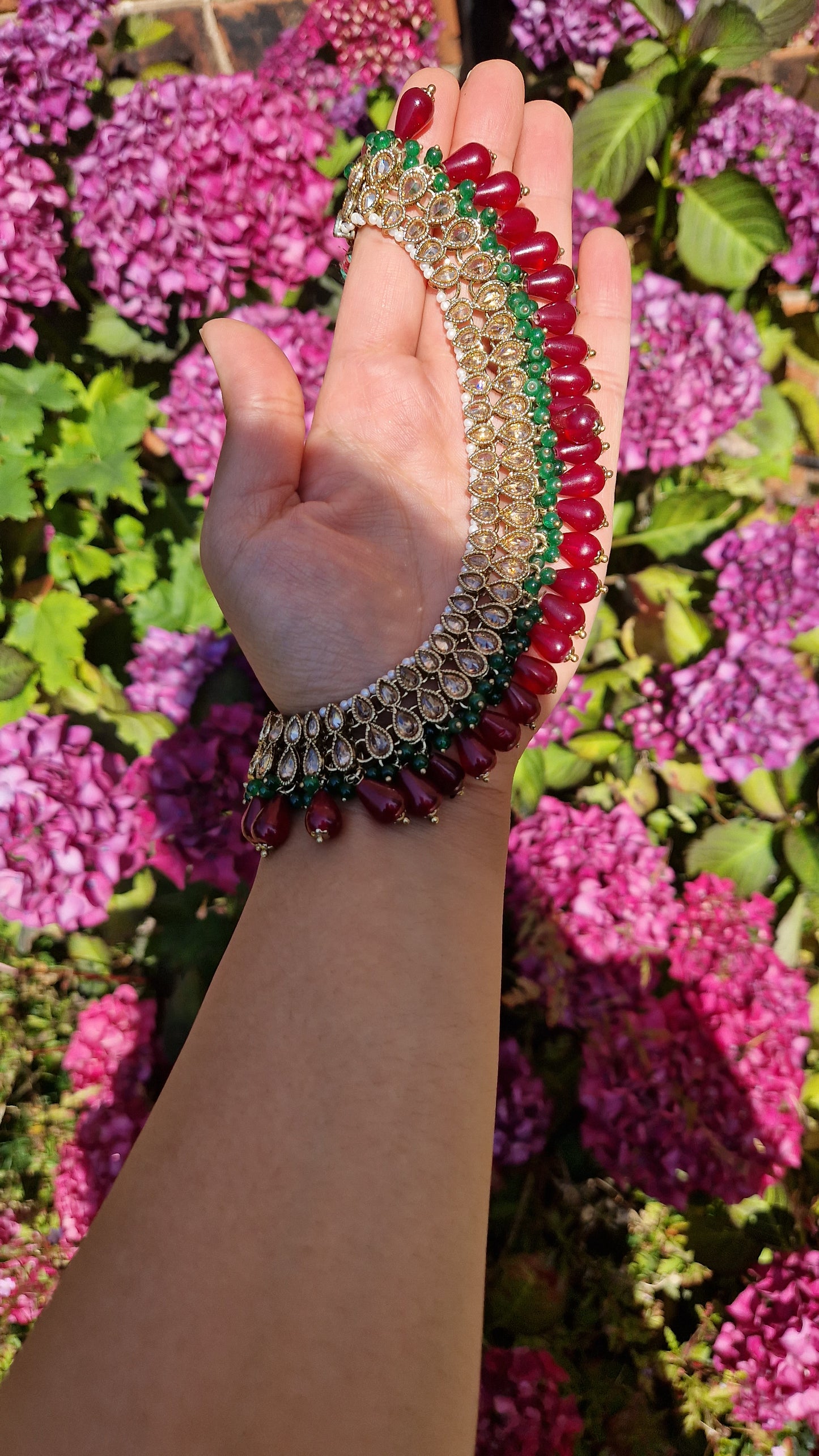 RASAA - Maroon & Green Party Set - Reverse American Diamond.