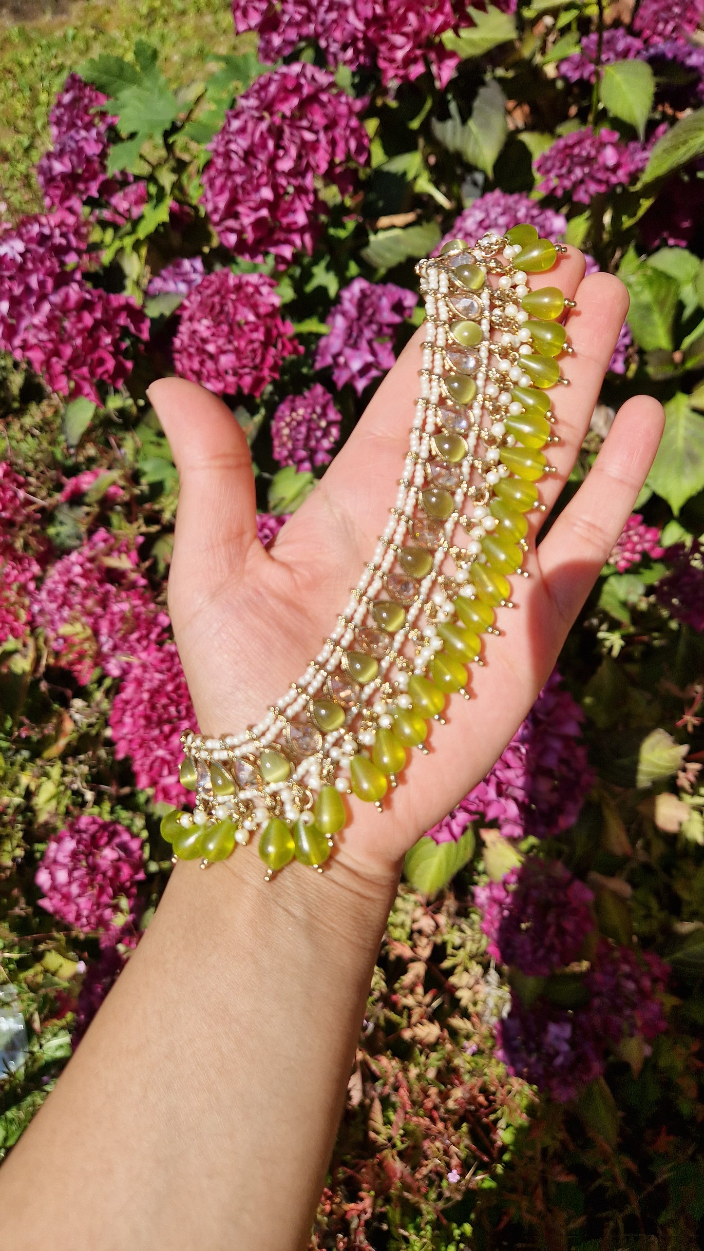 BUSHRA- Sleek Reverse AD Choker Set Indian - Green Olive.