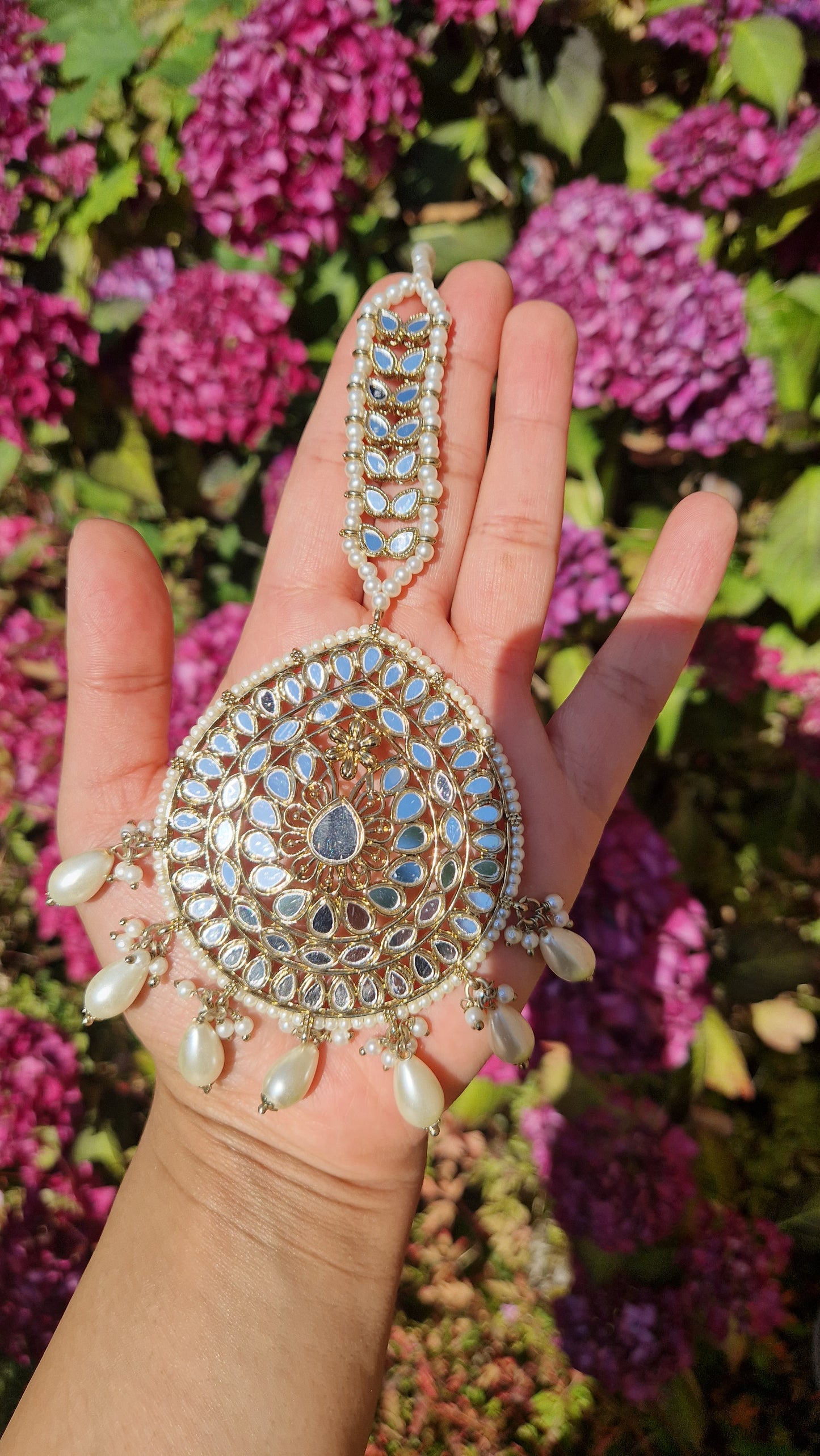 RIMM- Extremely Oversized Mirror Punjabi Indian Jhumka Earrings and Tikka