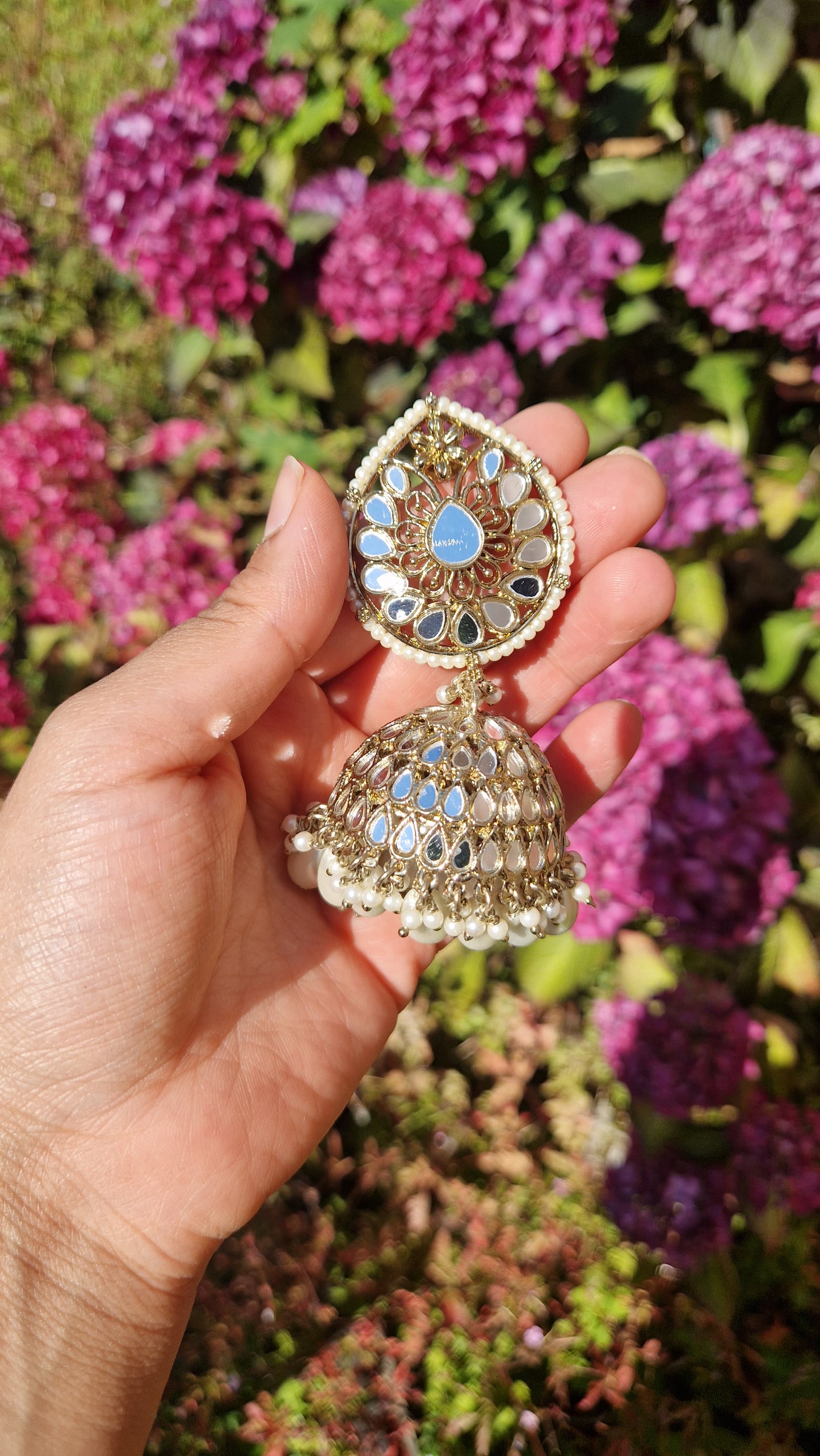 RIMM- Extremely Oversized Mirror Punjabi Indian Jhumka Earrings and Tikka