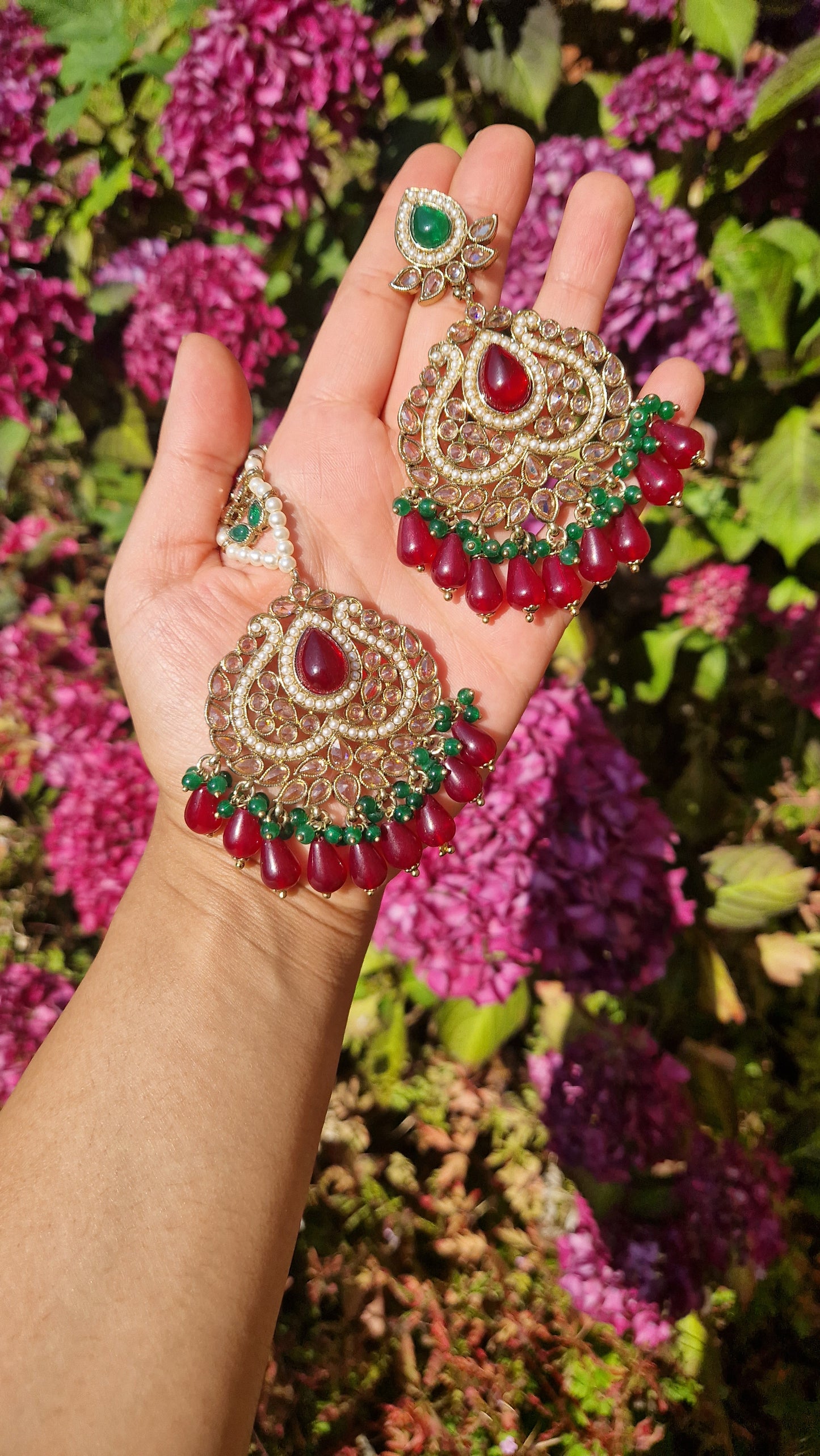 RASAA - Maroon & Green Party Set - Reverse American Diamond.