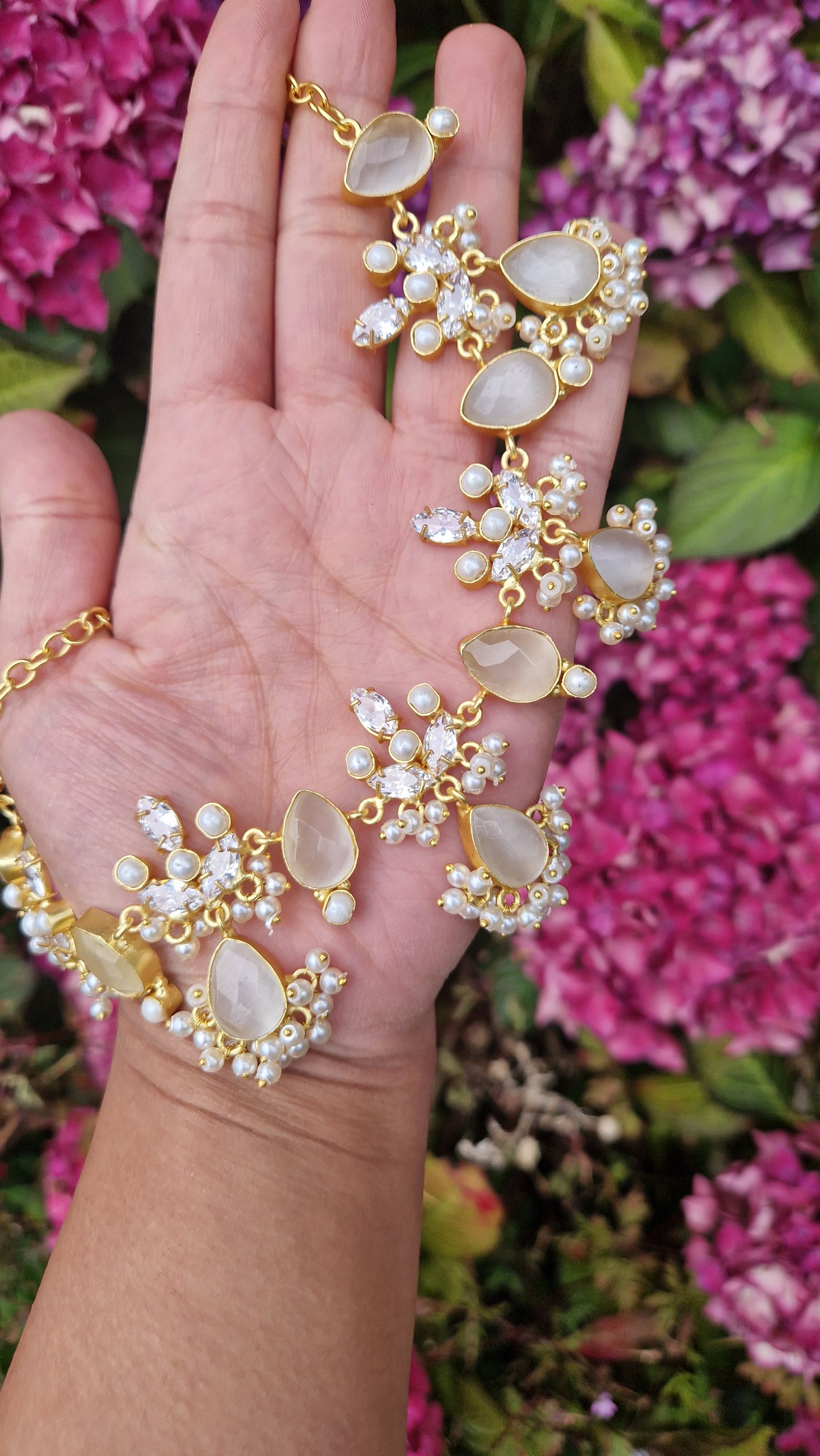 ZIMAL- Elegant, Luxury *Premium* Fresh Water Pearls & Soft/ Light Grey Semi Precious