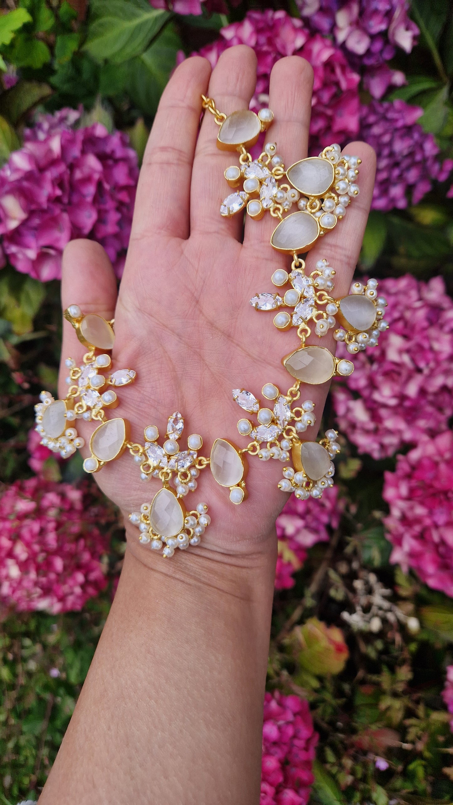 ZIMAL- Elegant, Luxury *Premium* Fresh Water Pearls & Soft/ Light Grey Semi Precious