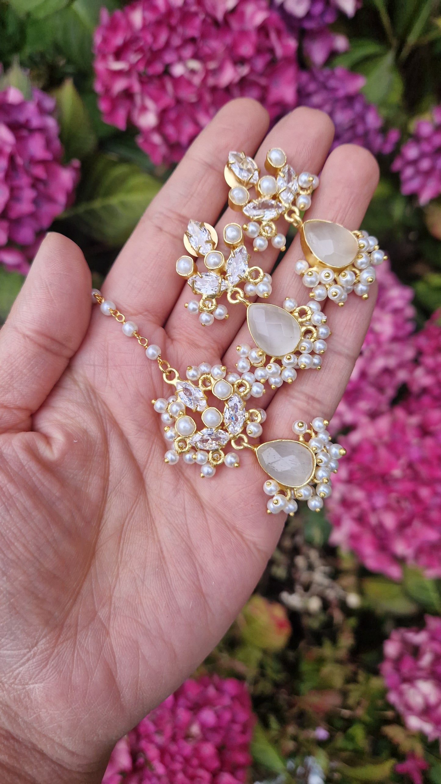 ZIMAL- Elegant, Luxury *Premium* Fresh Water Pearls & Soft/ Light Grey Semi Precious