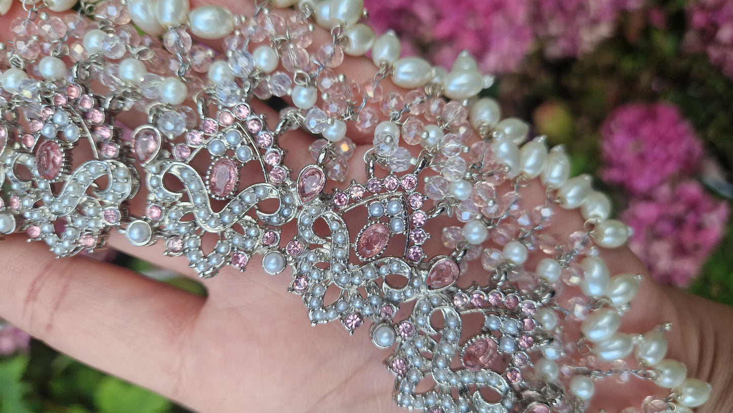 SANA - Beautiful Silver & Pink Pakistani Bridal/Semi Bridal/ Party Jewellery Set
