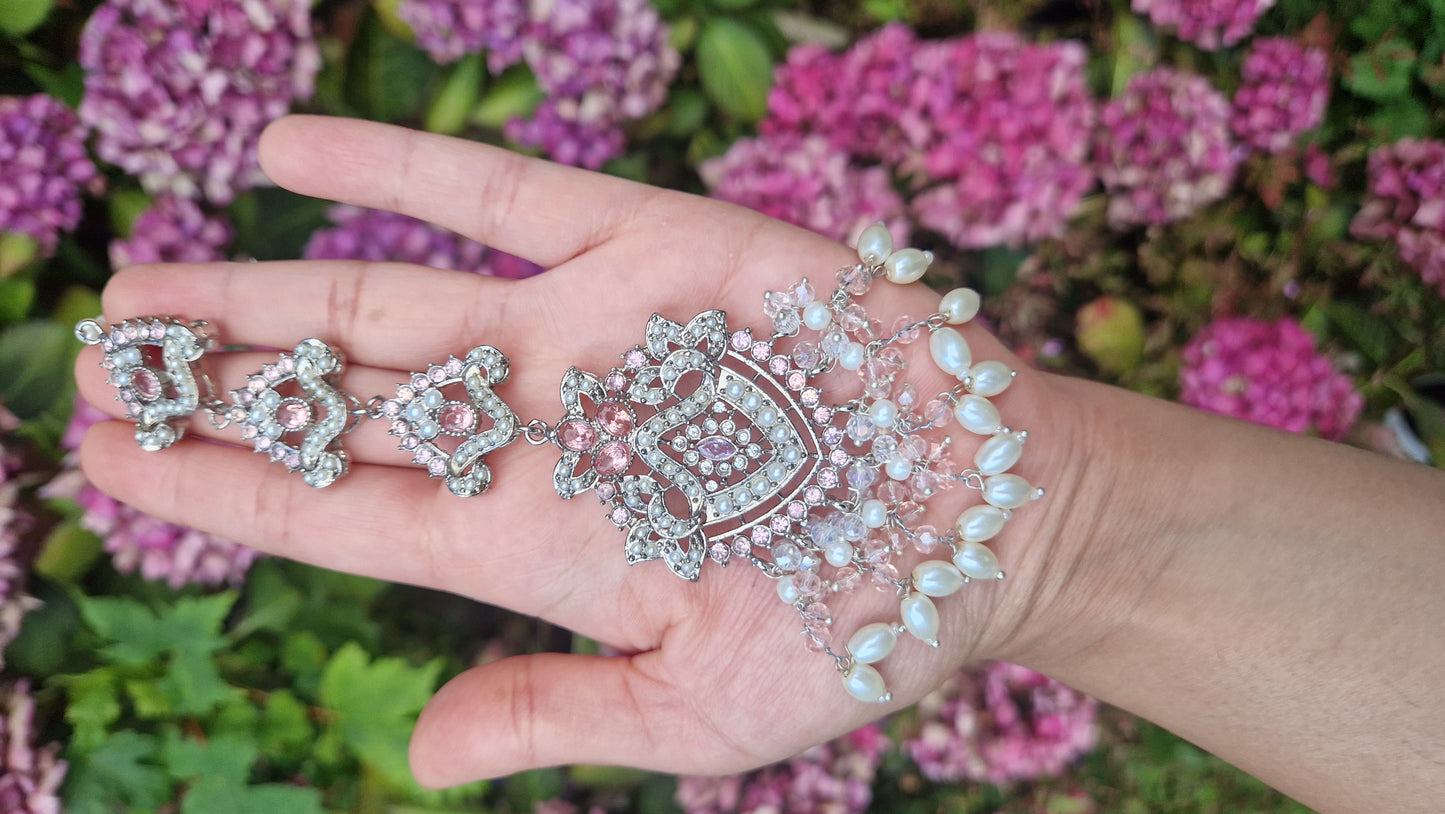 SANA - Beautiful Silver & Pink Pakistani Bridal/Semi Bridal/ Party Jewellery Set