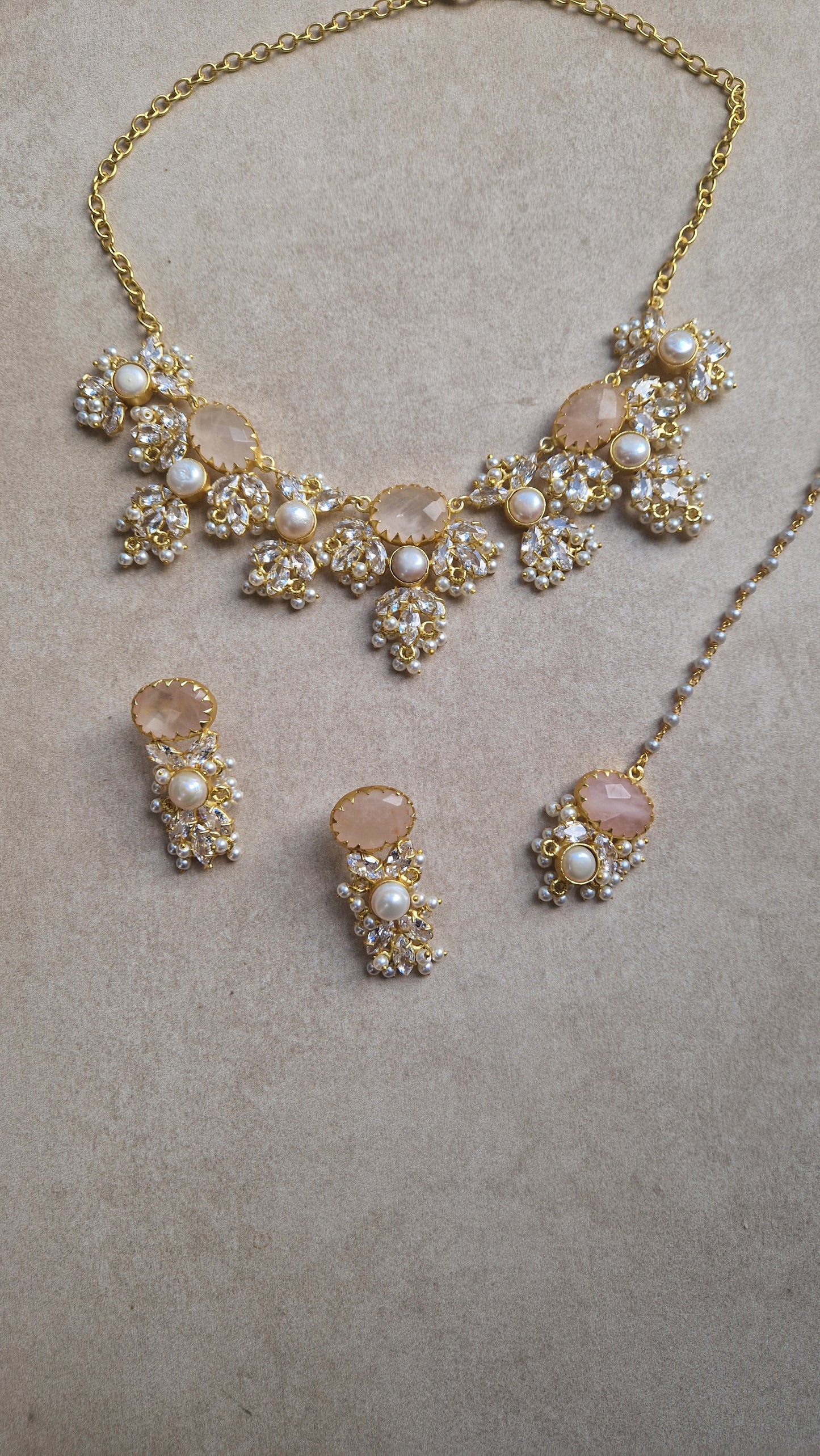 JEMIMA- * IMPERFECT*  Elegant, Luxury Rose Quartz Necklace Set.