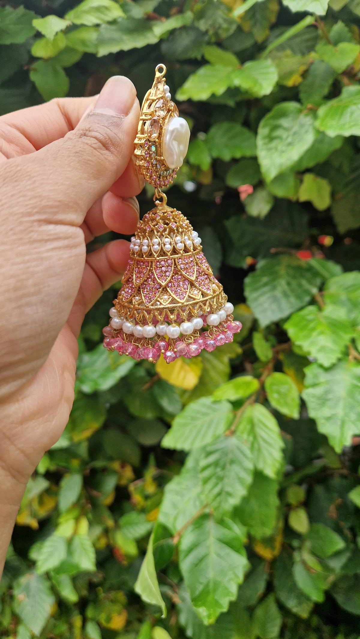 AISHA - Beautiful Elegant Pakistani Jhumkas faux pearl - PINK* SALE*