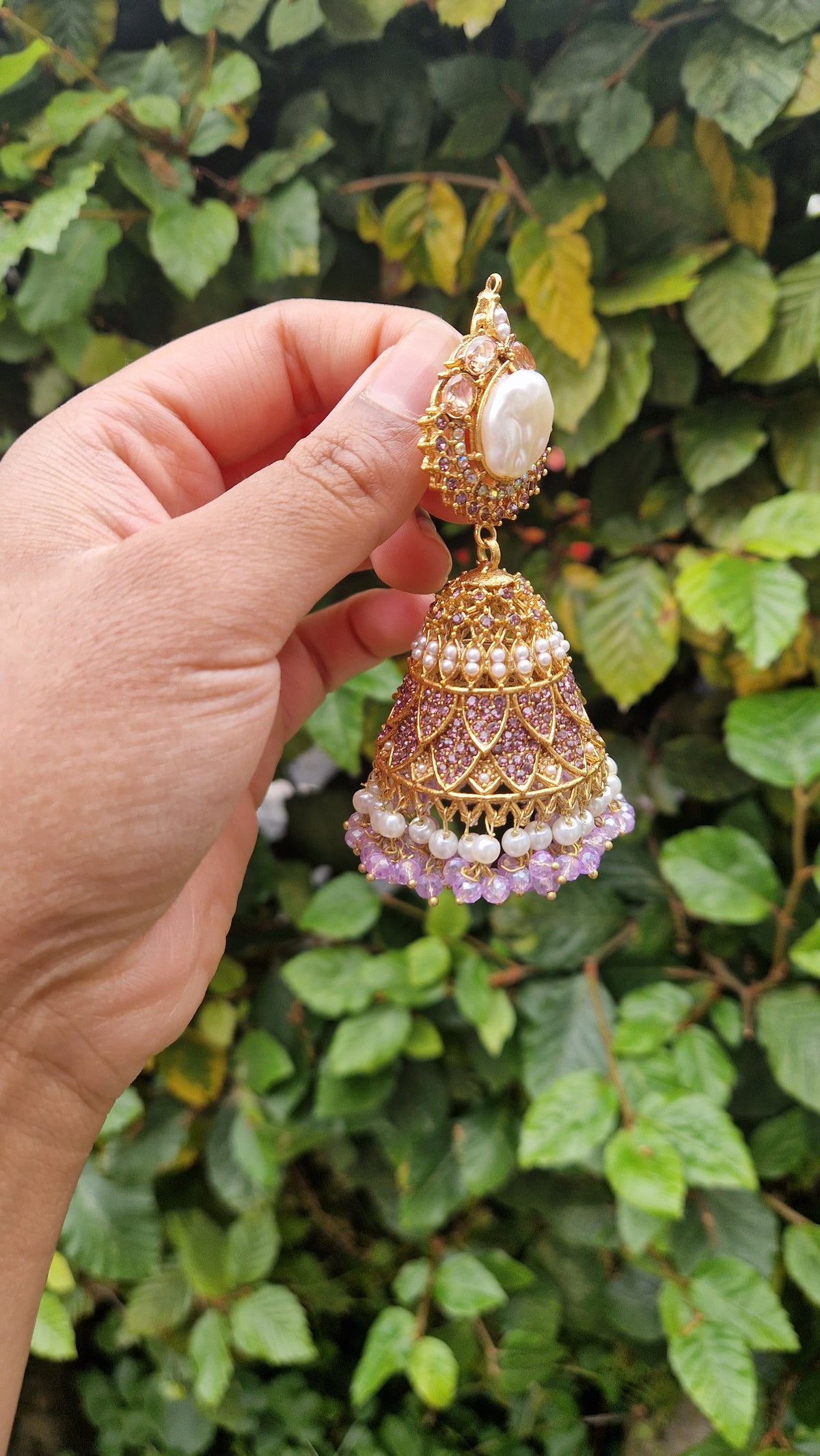 AISHA - Beautiful Elegant Pakistani Jhumkas faux pearl - LILAC