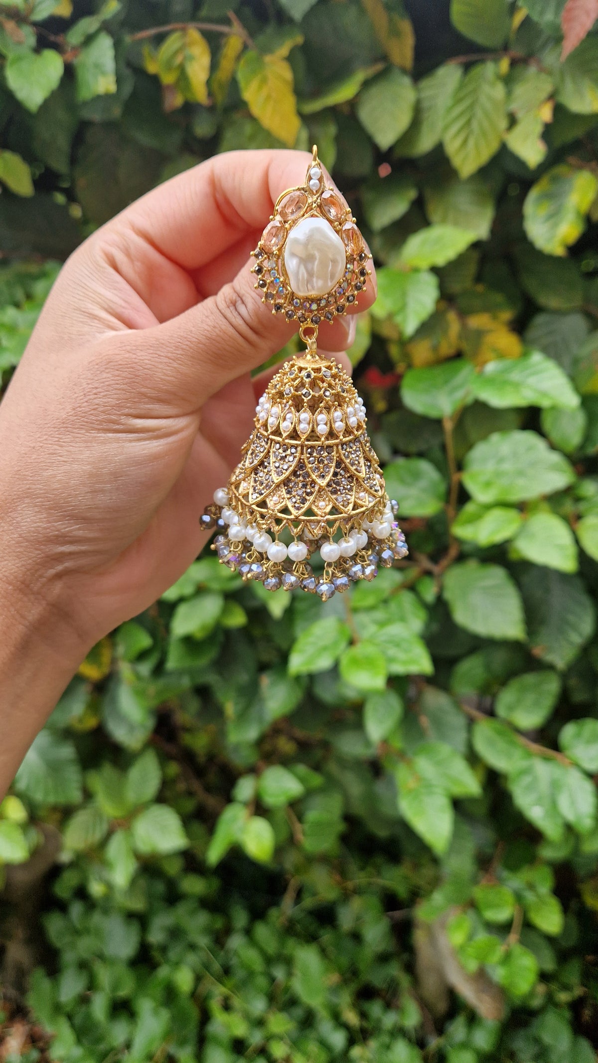 AISHA - *SALE* Beautiful Pakistani Jhumkas faux pearl - GREY