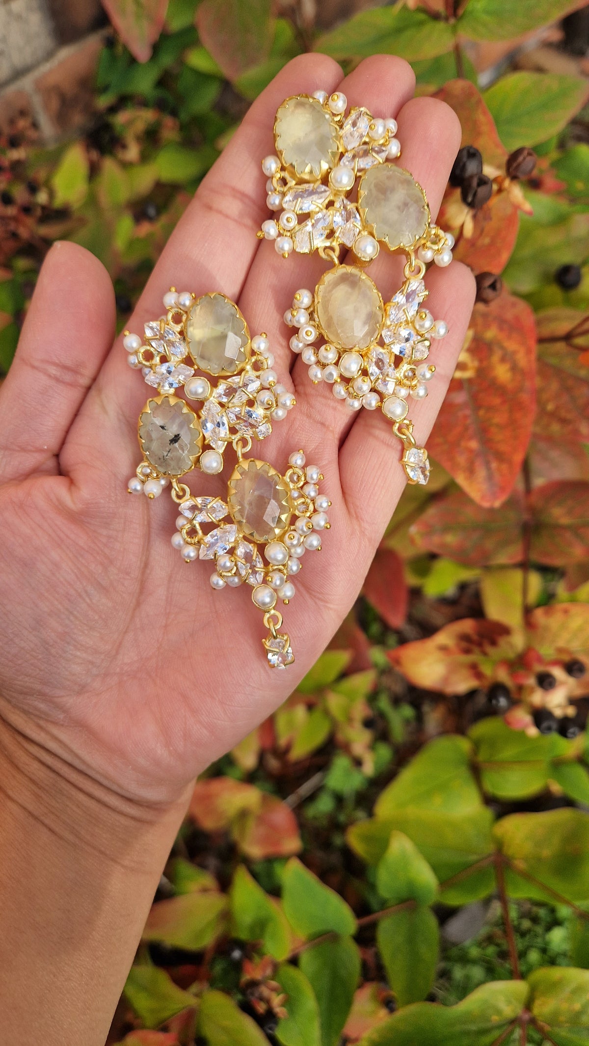 ENIYA-*Premium* Beautiful Prehnite Fresh Water Pearl Earrings -