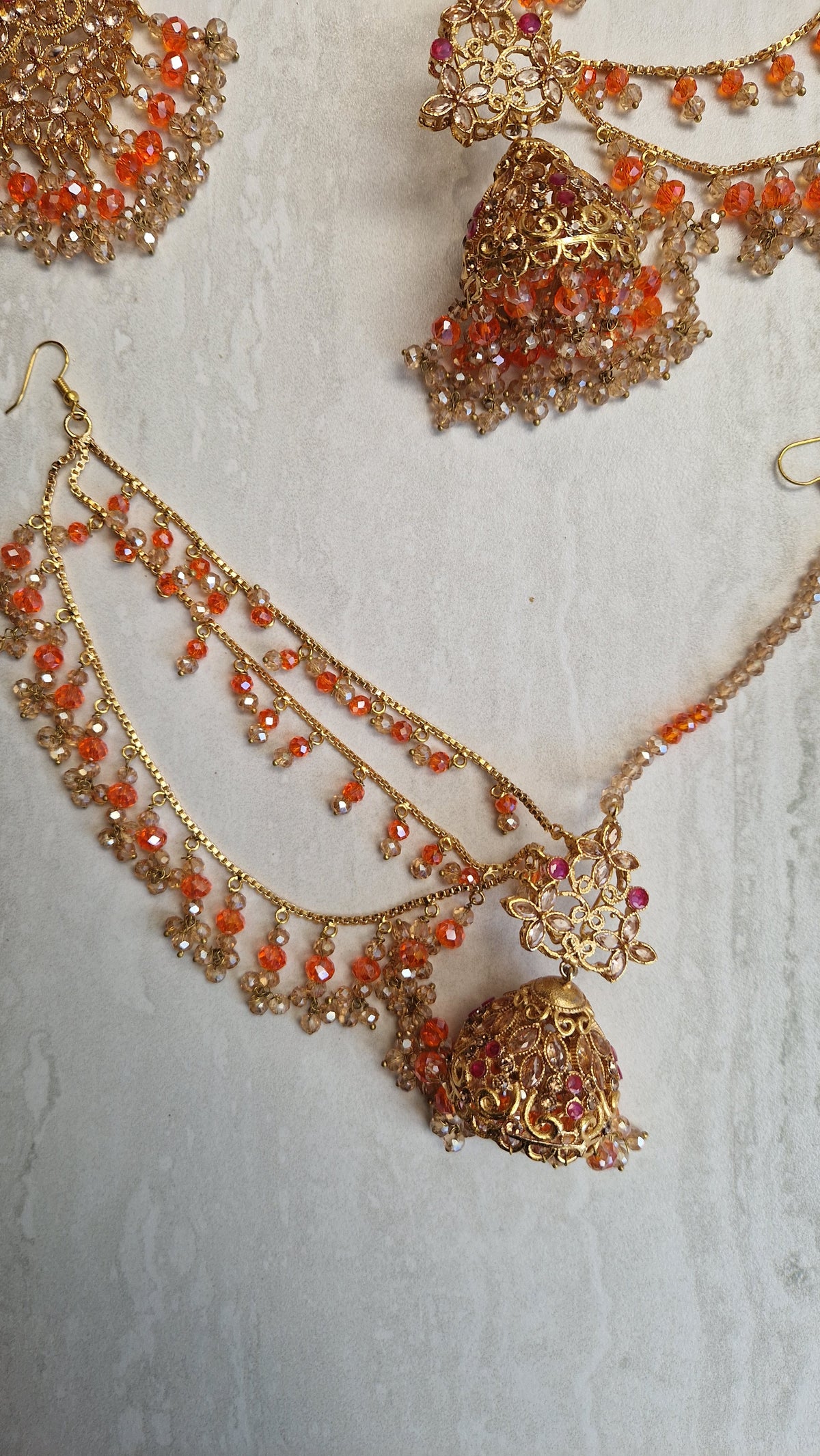 NAZIA- Stunning Pakistani Choker Set - Orange and Gold