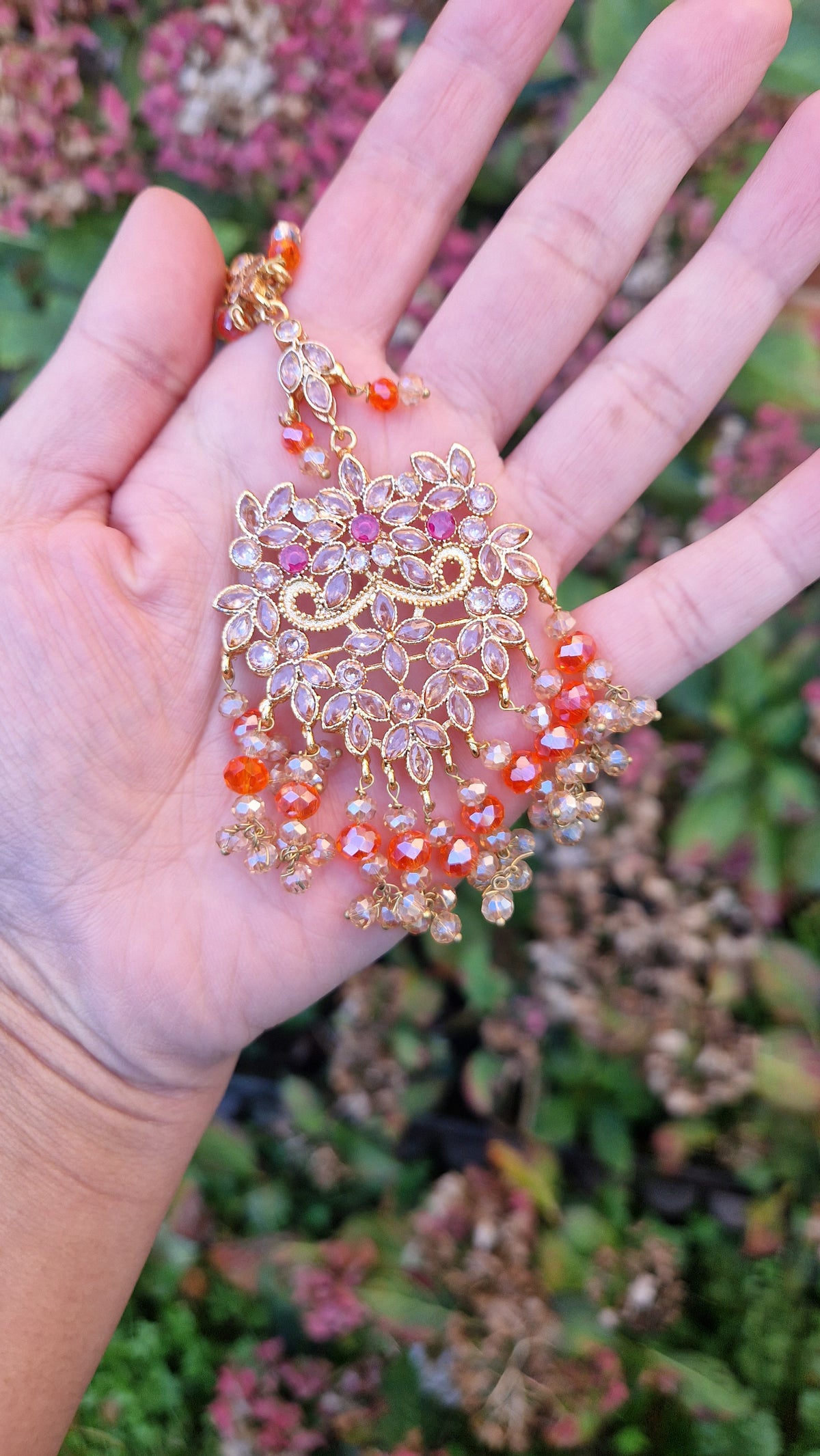 NAZIA- Stunning Pakistani Choker Set - Orange and Gold