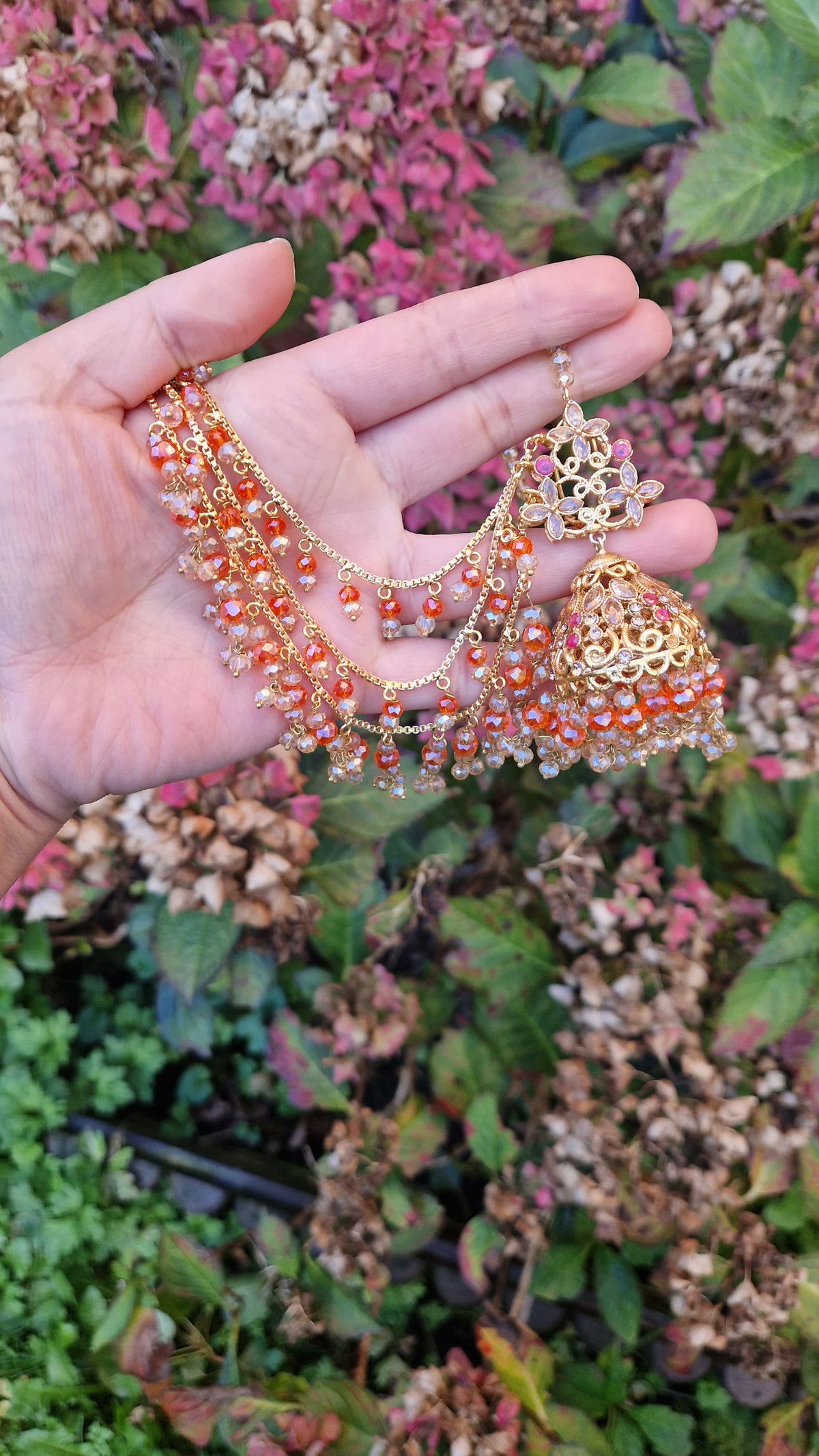 NAZIA- Stunning Pakistani Choker Set - Orange and Gold