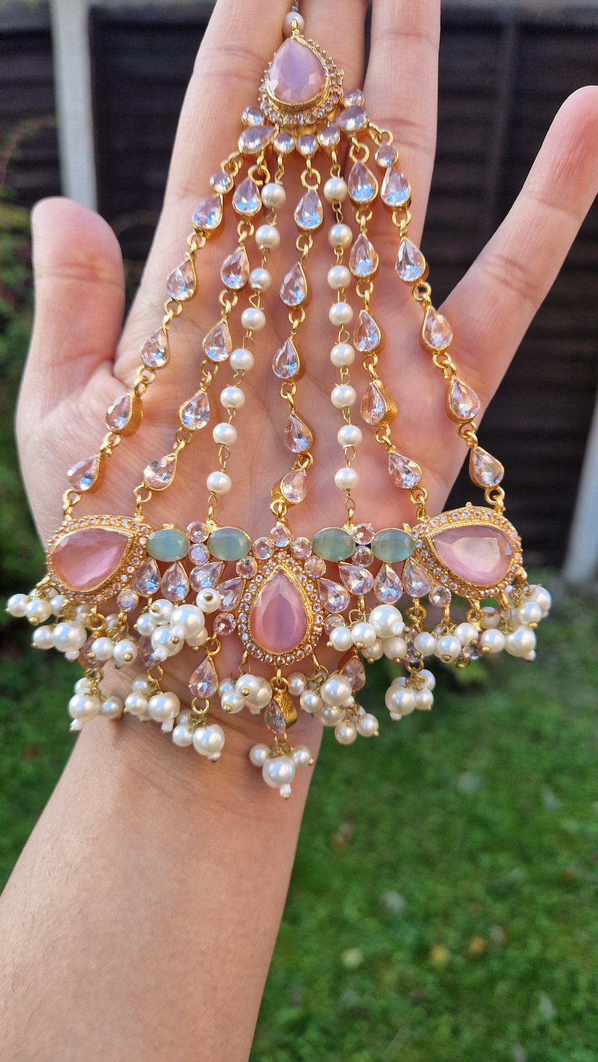 MYRA - Beautiful Pakistani Pearl inspired set - PINK & GREEN Pearl.