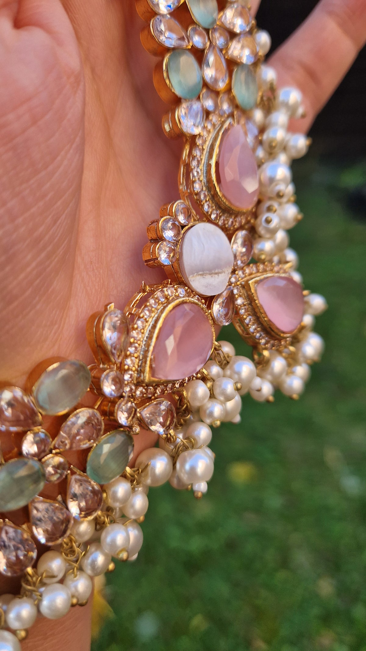 MYRA - Beautiful Pakistani Pearl inspired set - PINK & GREEN Pearl.