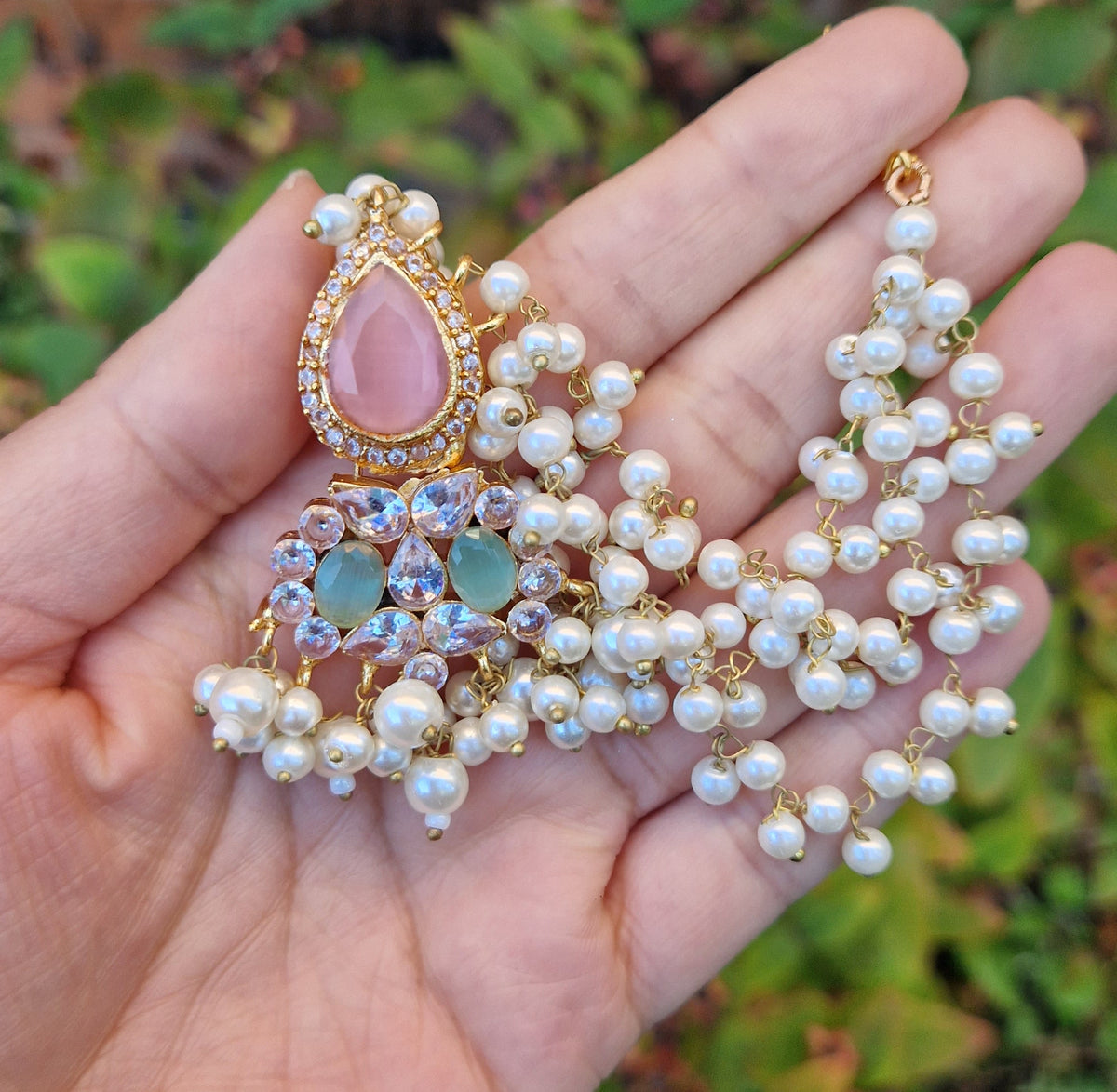 MYRA - Beautiful Pakistani Pearl inspired set - PINK & GREEN Pearl.