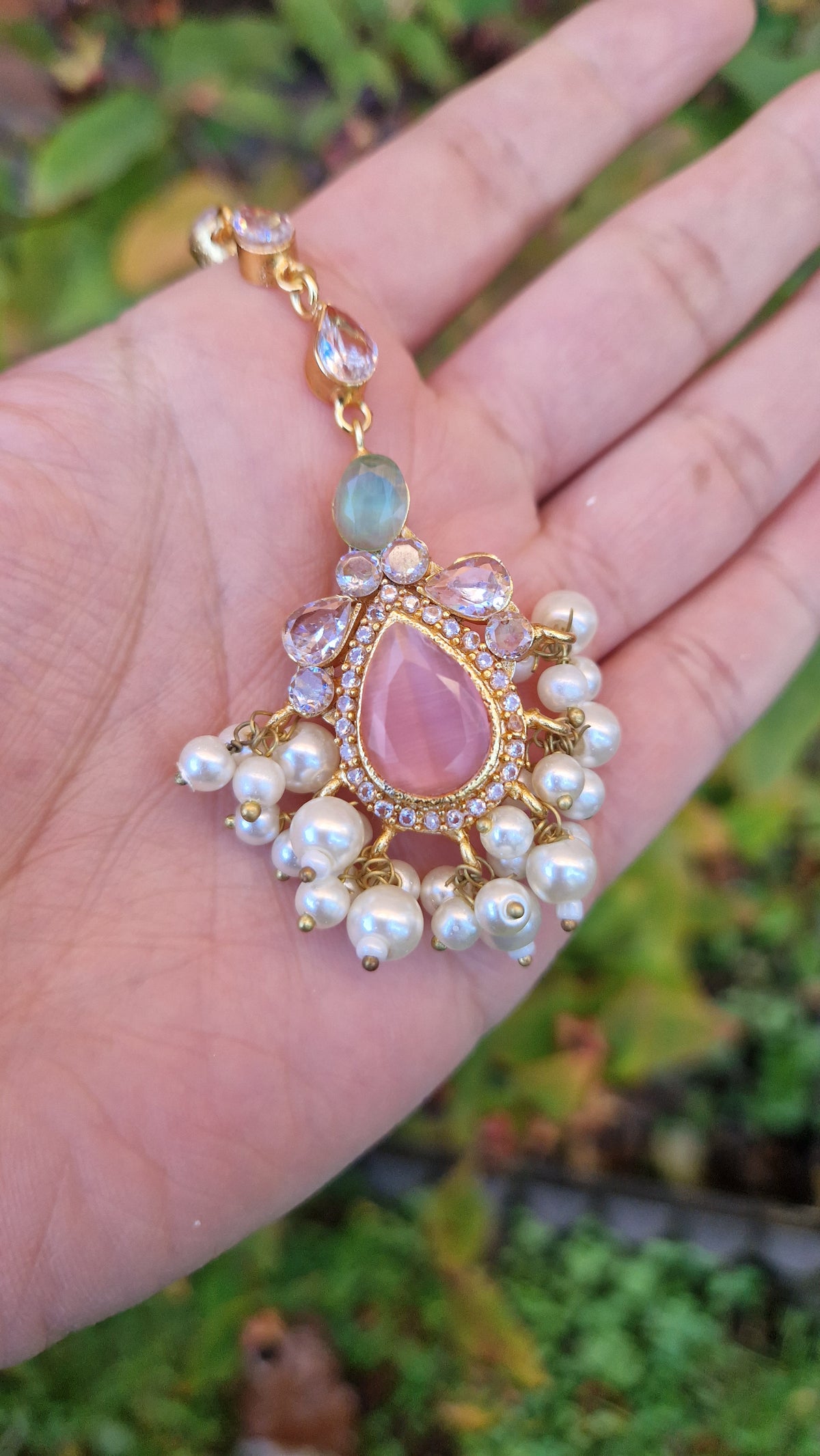 MYRA - Beautiful Pakistani Pearl inspired set - PINK & GREEN Pearl.