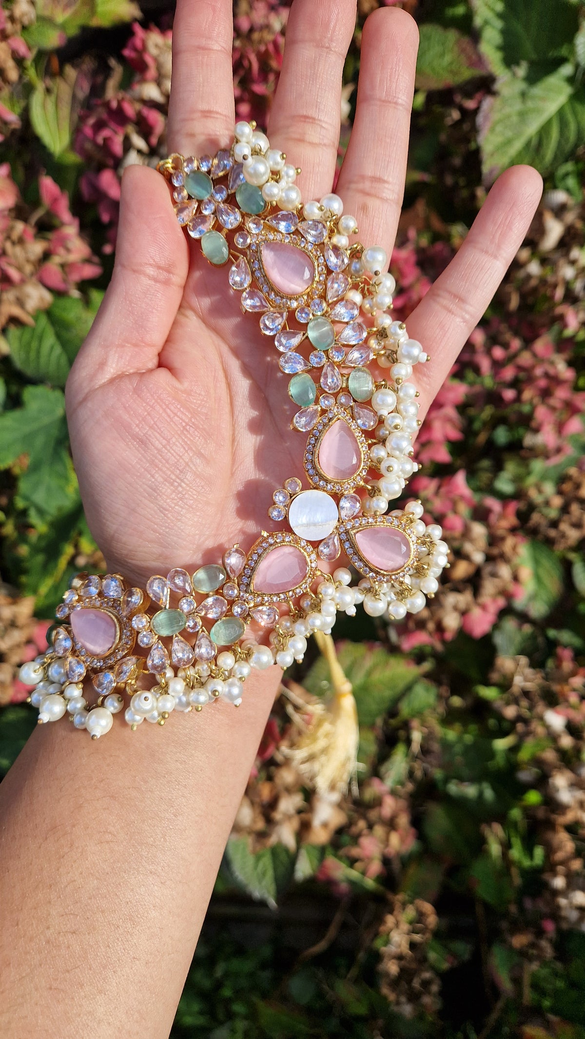 MYRA - Beautiful Pakistani Pearl inspired set - PINK & GREEN Pearl.