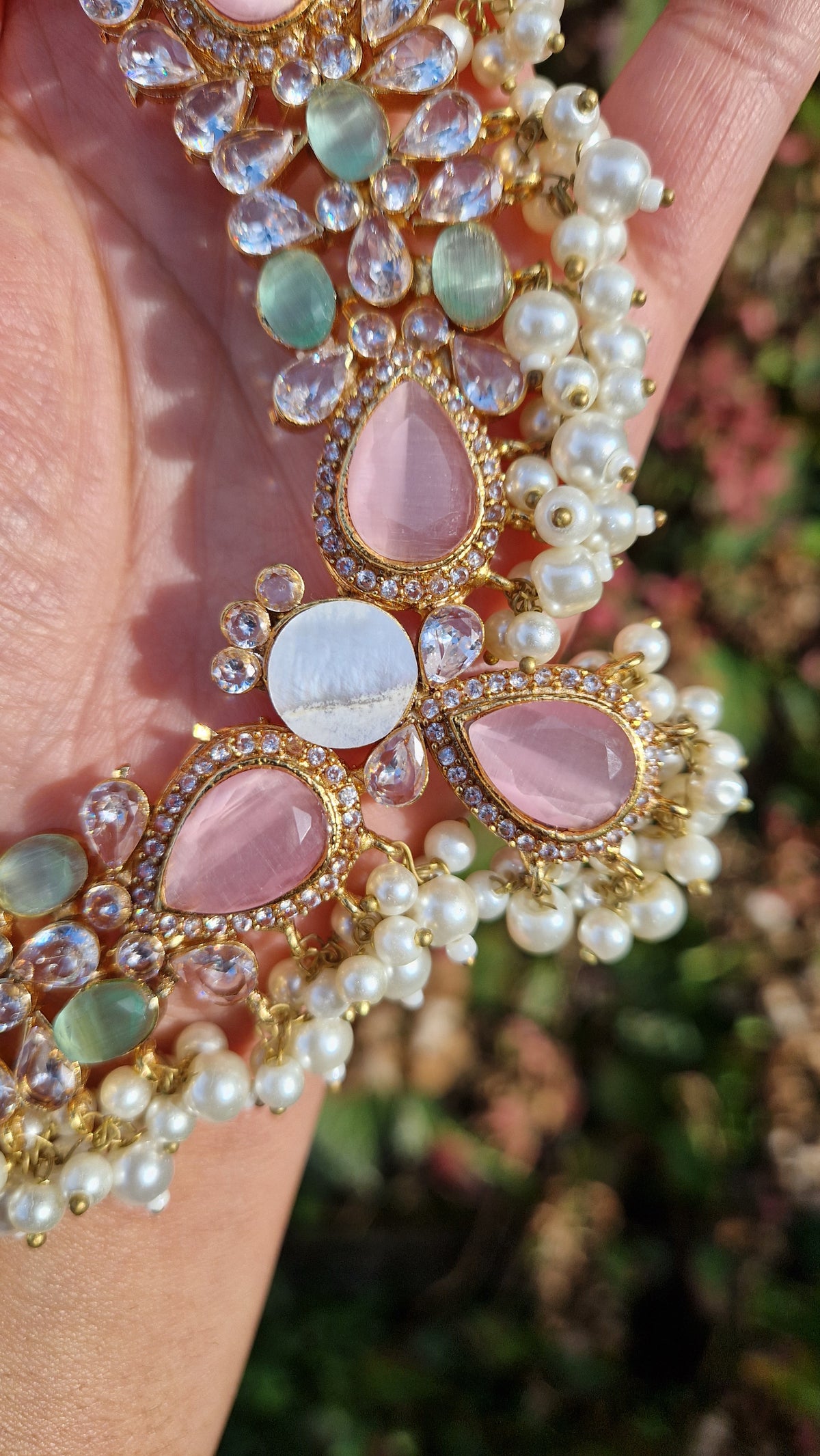 MYRA - Beautiful Pakistani Pearl inspired set - PINK & GREEN Pearl.