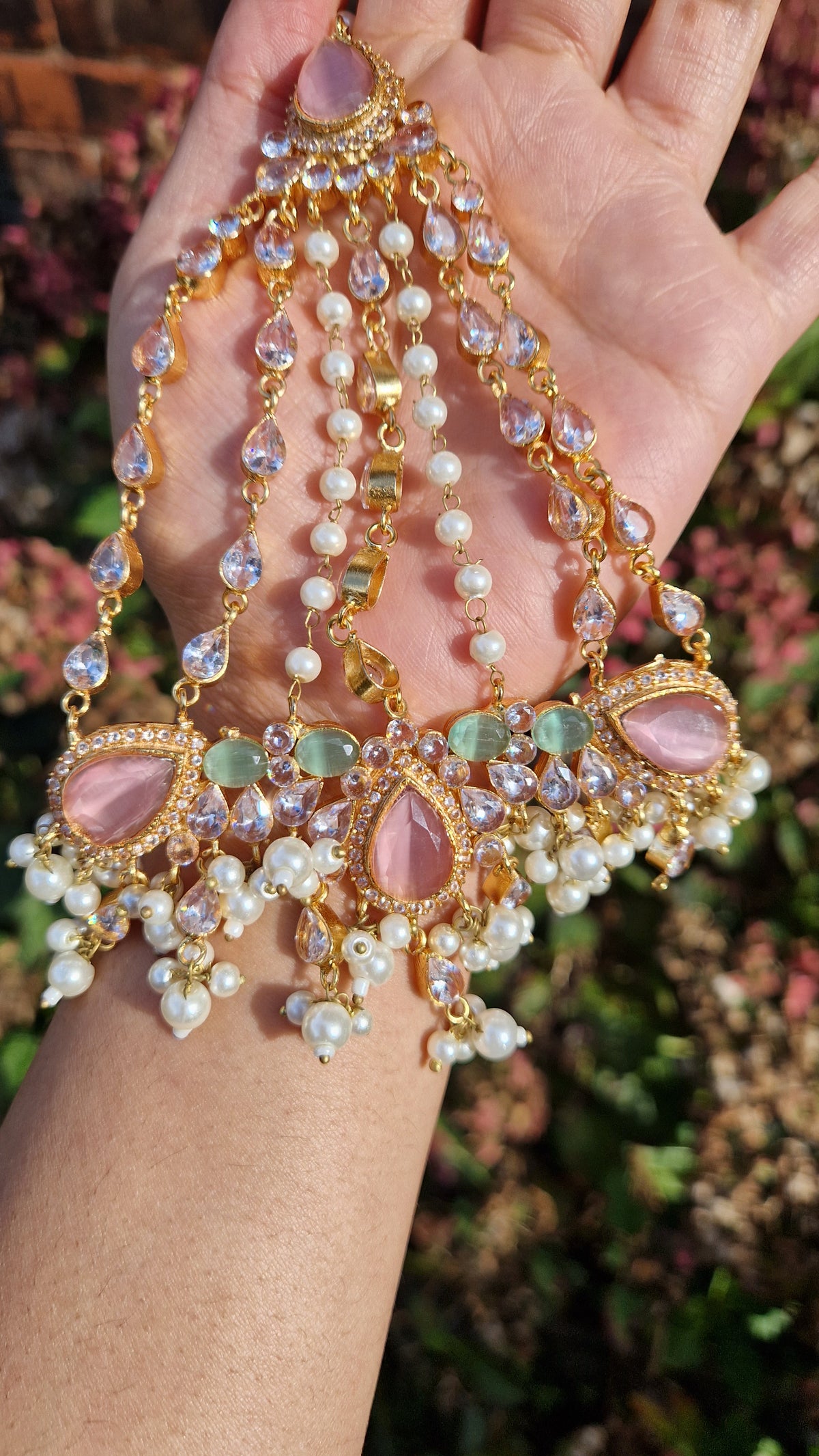 MYRA - Beautiful Pakistani Pearl inspired set - PINK & GREEN Pearl.