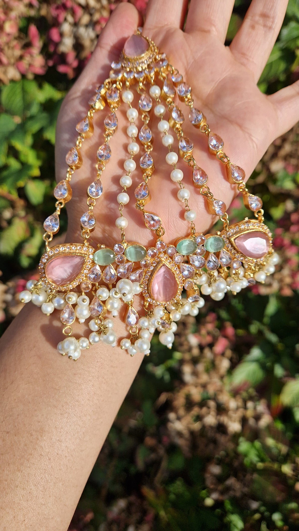 MYRA - Beautiful Pakistani Pearl inspired set - PINK & GREEN Pearl.