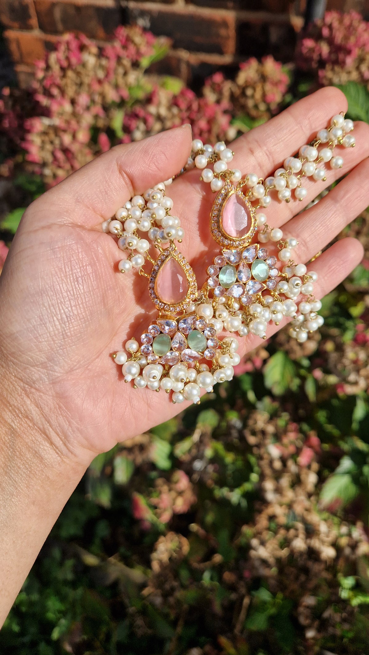 MYRA - Beautiful Pakistani Pearl inspired set - PINK & GREEN Pearl.