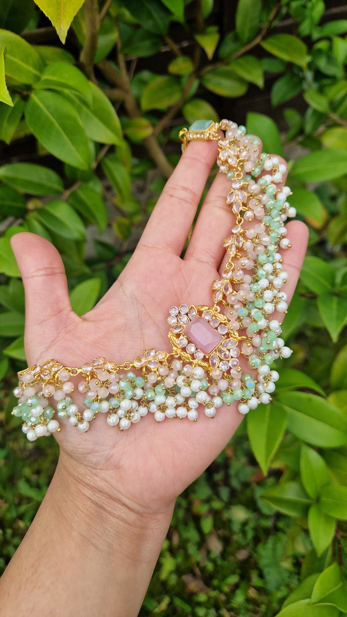 HUMASIYA - Beautiful Small elegant Pakistani Jewellery Set -  Green and Pink