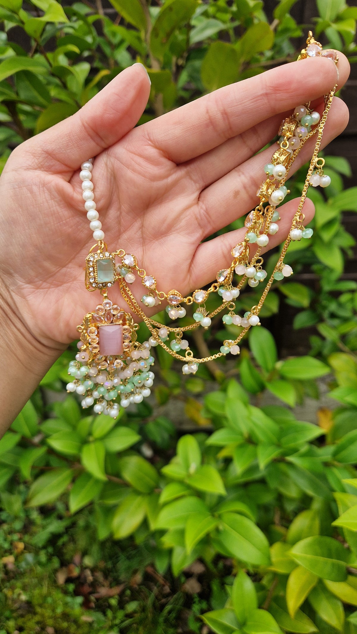 HUMASIYA - Beautiful Small elegant Pakistani Jewellery Set -  Green and Pink