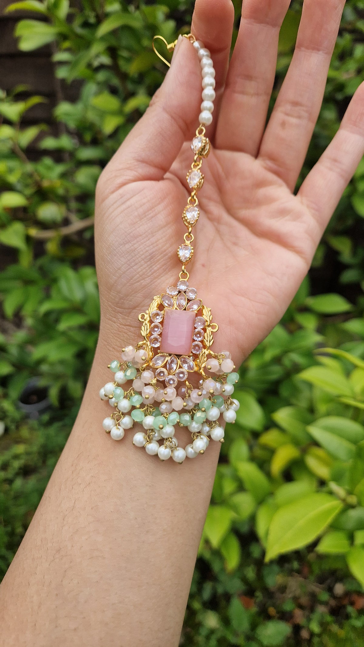 HUMASIYA - Beautiful Small elegant Pakistani Jewellery Set -  Green and Pink