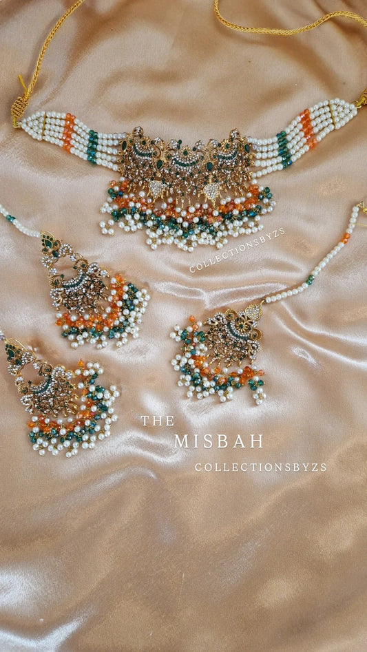 M I S B A H  -  Orange and Green Pakistani Choker Set