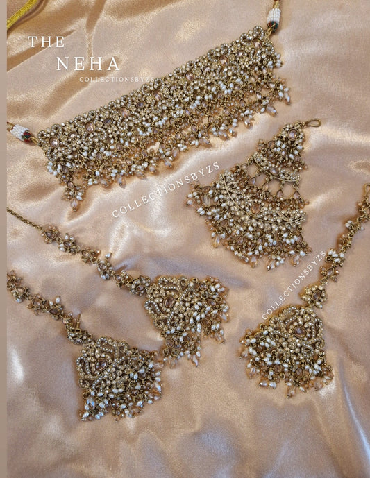 N E H A - Stunning Indian Choker Set - GOLD