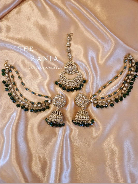 S A N I A  - Earring Jhumka Tikka Set - DARK GREEN