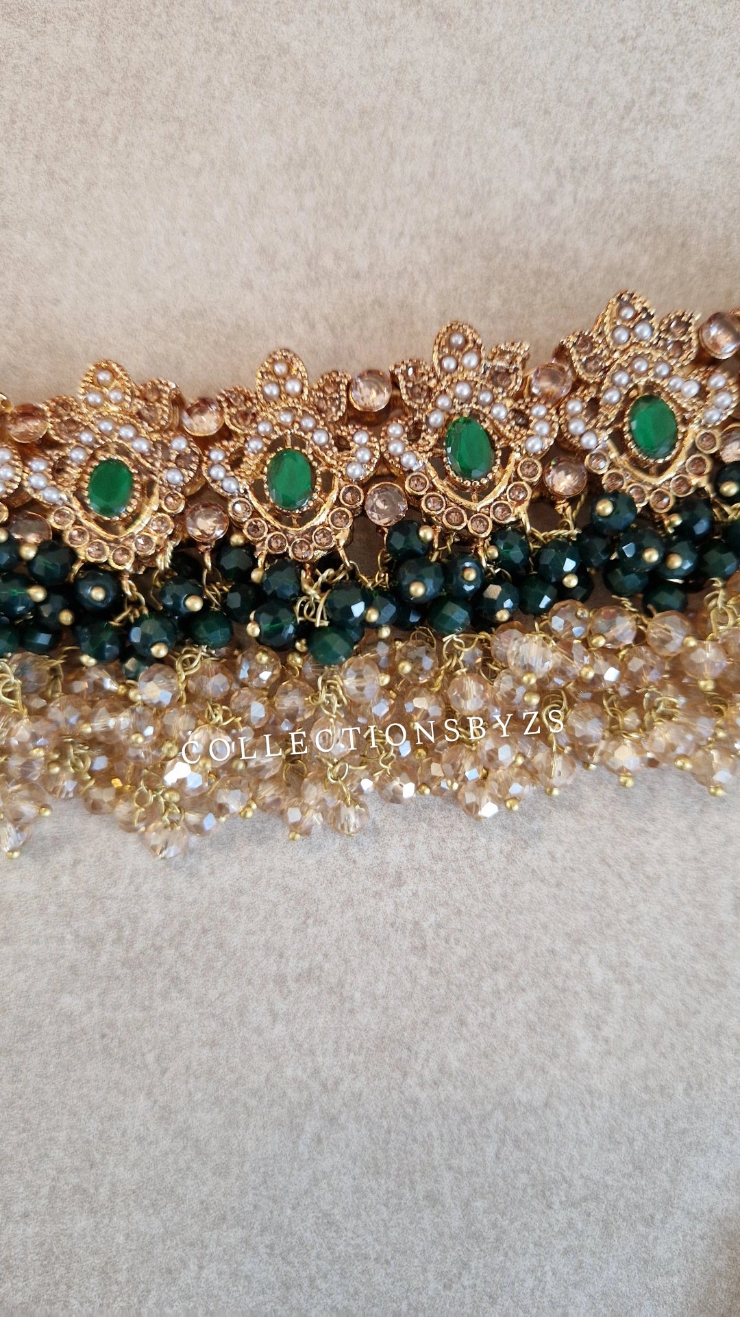 ILMA - Luxurious Pakistani Choker Set -  DARK GREEN AND GOLD
