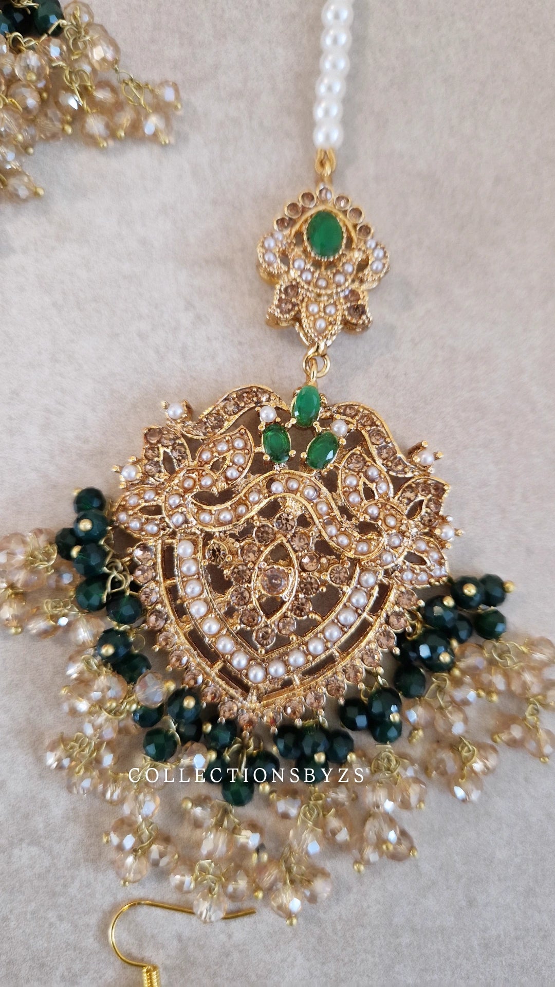 ILMA - Luxurious Pakistani Choker Set -  DARK GREEN AND GOLD