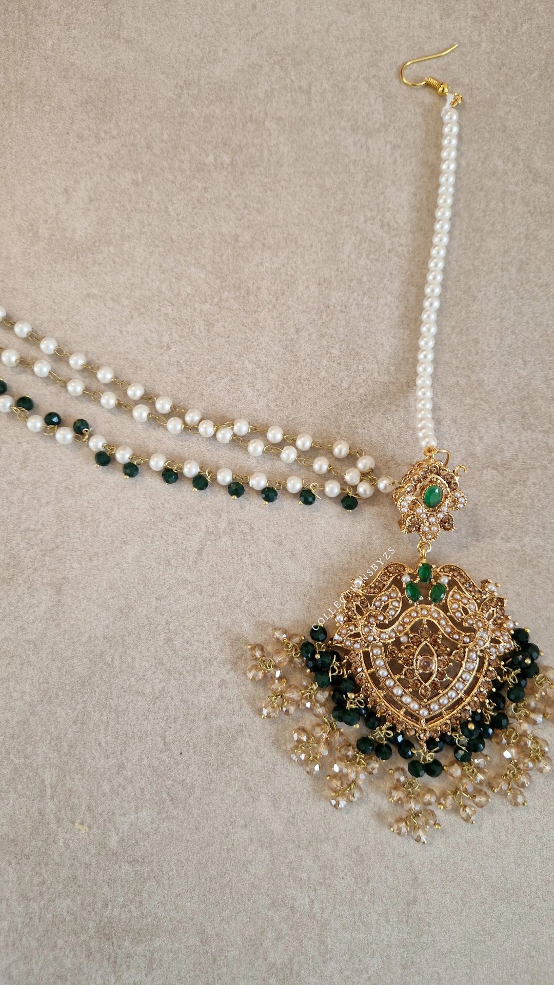 ILMA - Luxurious Pakistani Choker Set -  DARK GREEN AND GOLD